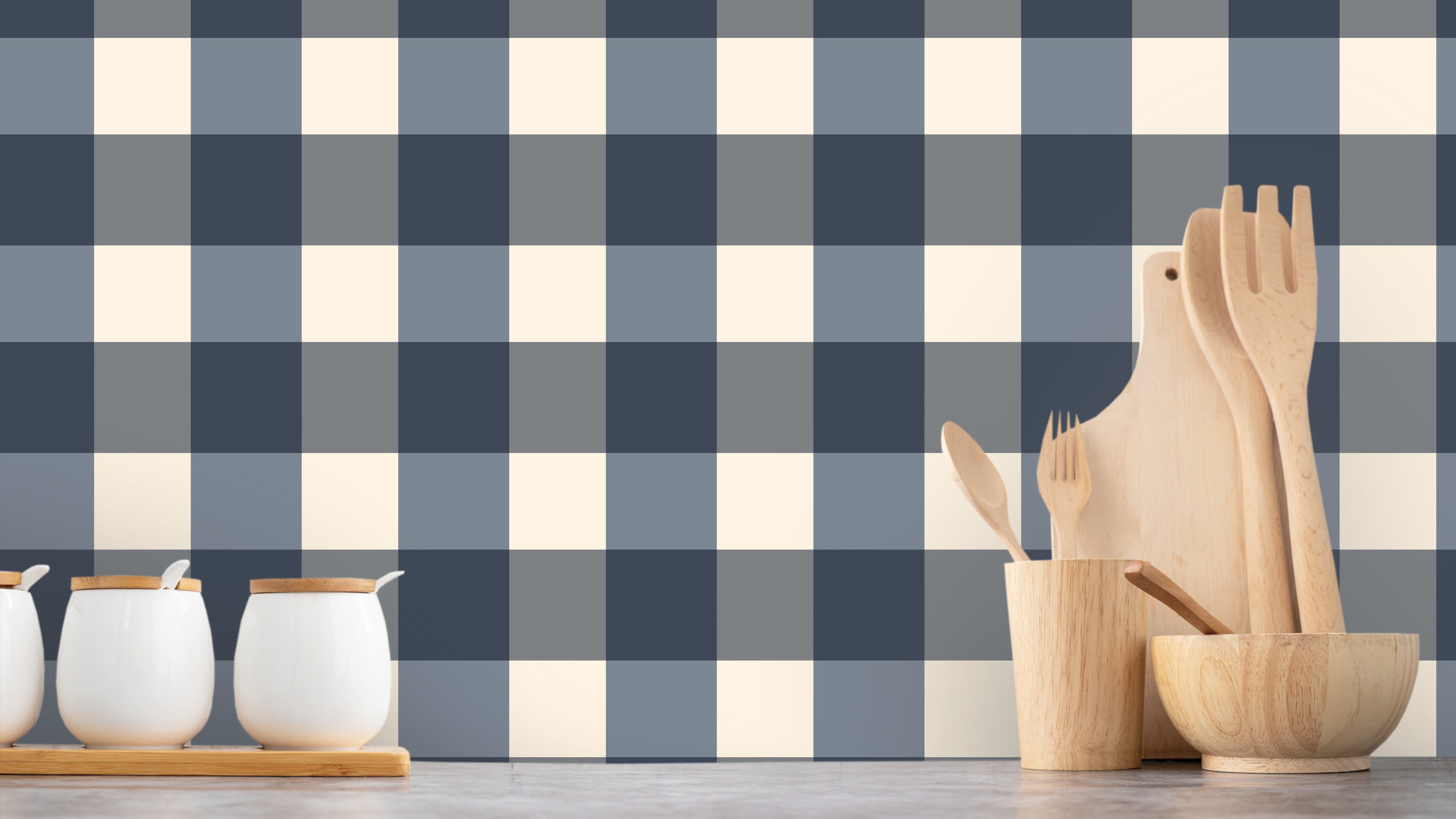 Reval Wallpaper Gingham - Pyjamas - Klassisk tapet med rutmönster i blågrått – högkvalitativ tapet för en personlig och ha...