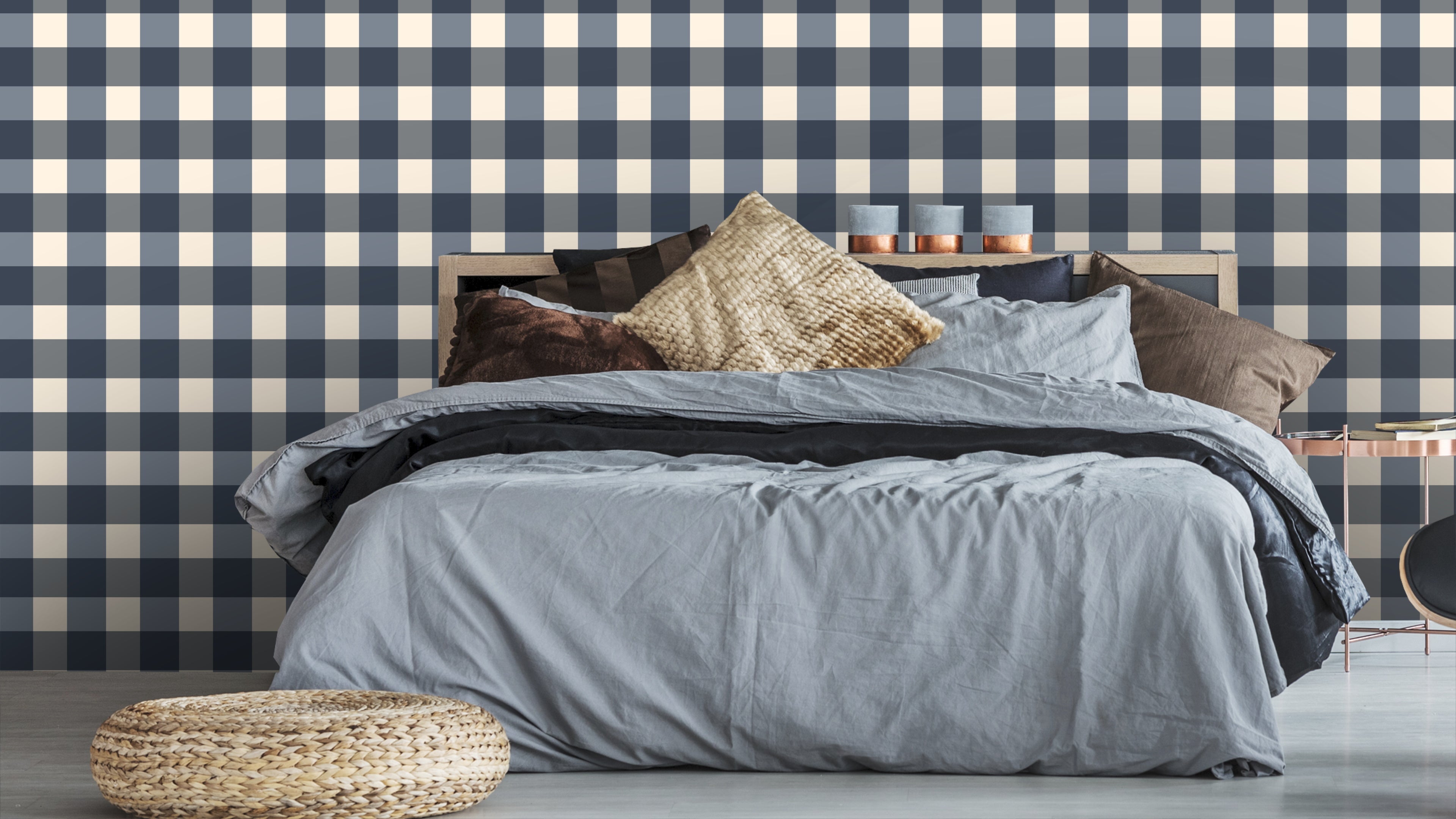 Reval Wallpaper Gingham - Pyjamas - Klassisk tapet med rutmönster i blågrått – högkvalitativ tapet för en personlig och ha...
