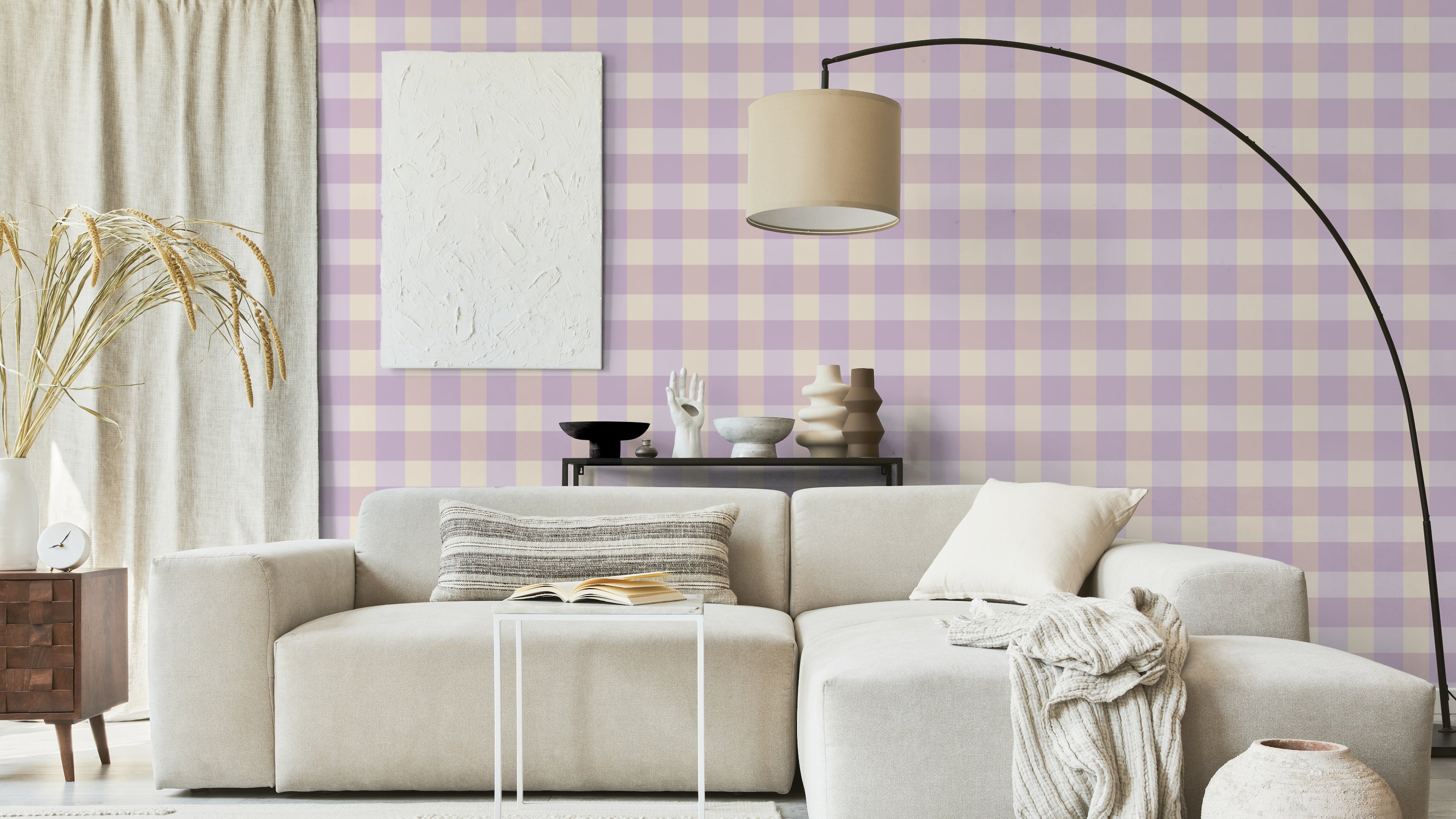 Reval Wallpaper Gingham - Lilac - Klassisk tapet med rutmönster i lila – högkvalitativ tapet för en personlig och harmonis...