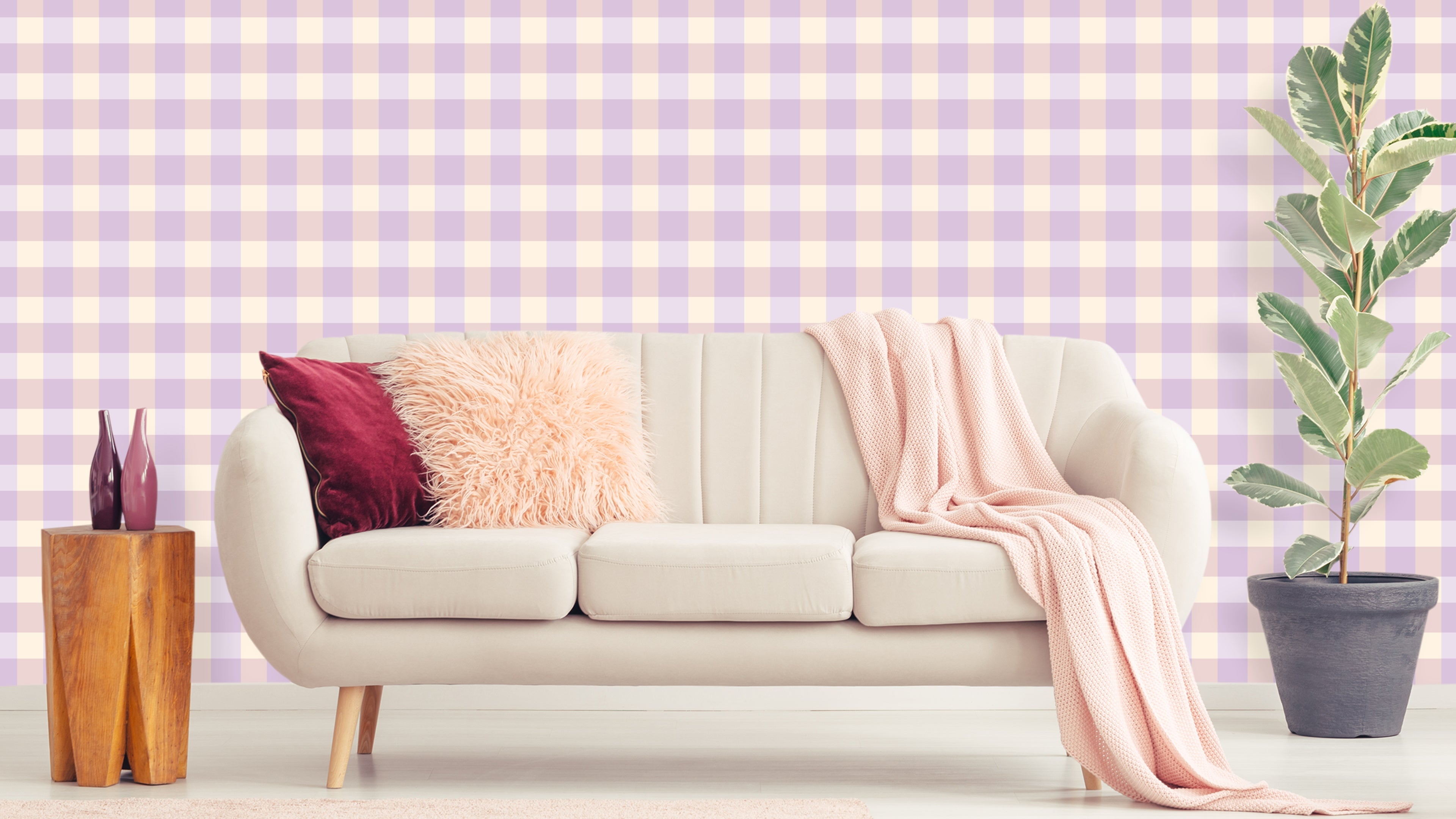 Reval Wallpaper Gingham - Lilac - Klassisk tapet med rutmönster i lila – högkvalitativ tapet för en personlig och harmonis...