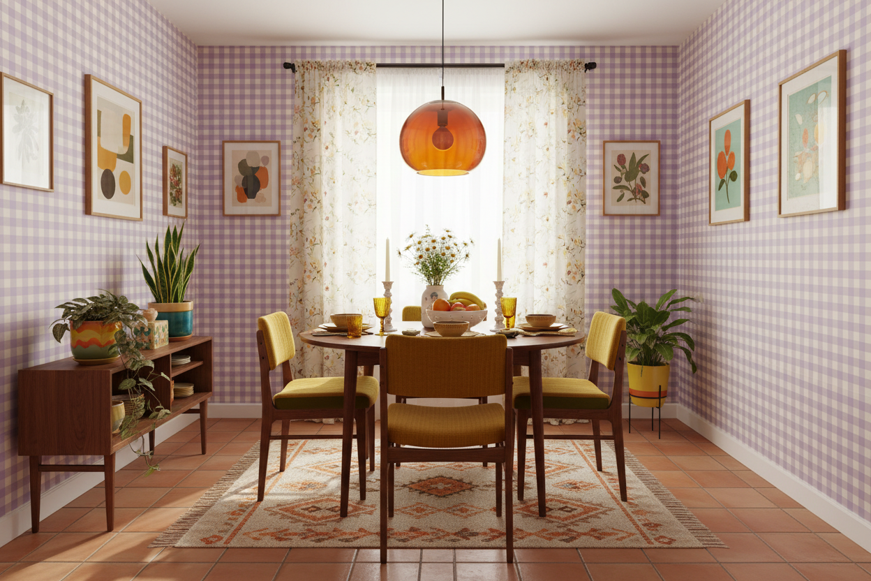 Reval Wallpaper Gingham - Lilac - Klassisk tapet med rutmönster i lila – högkvalitativ tapet för en personlig och harmonis...