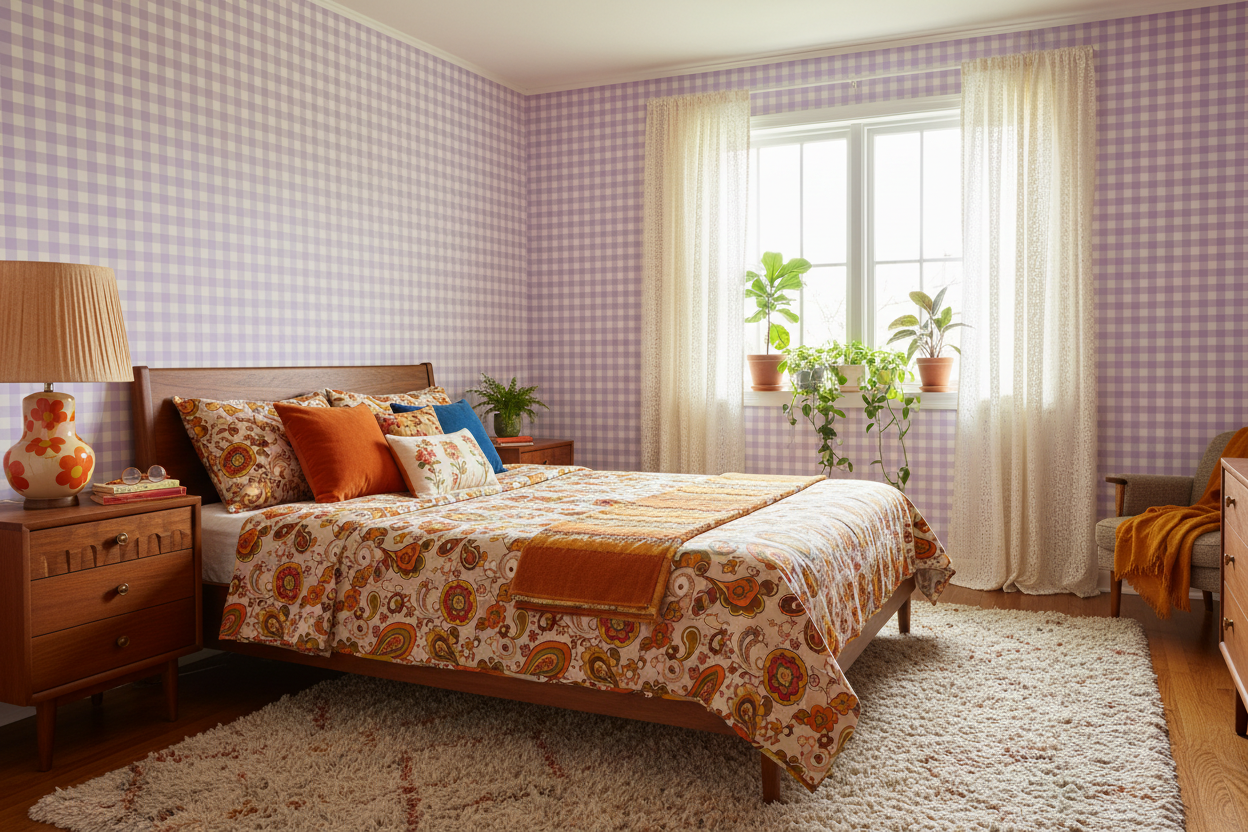 Reval Wallpaper Gingham - Lilac - Klassisk tapet med rutmönster i lila – högkvalitativ tapet för en personlig och harmonis...