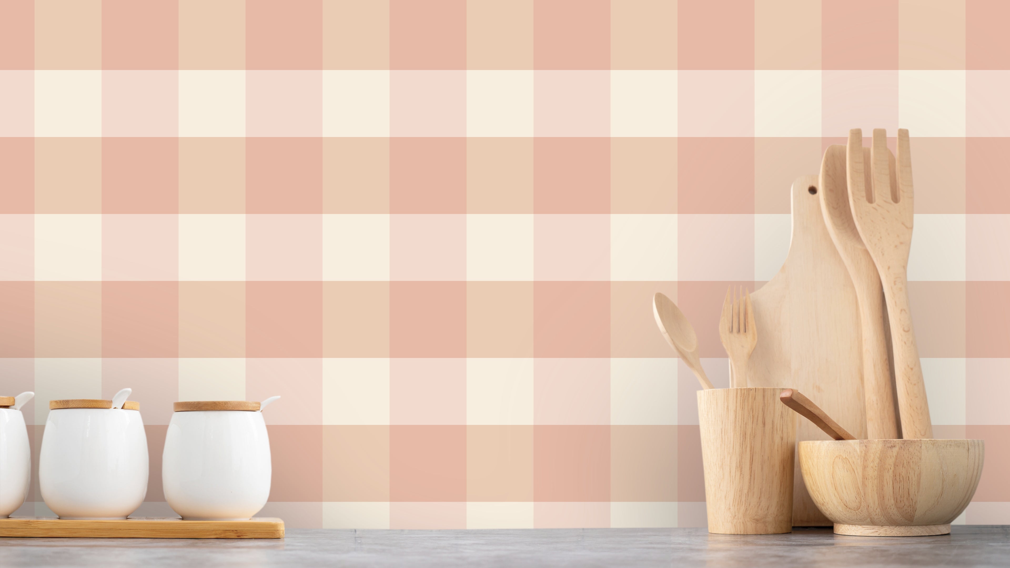 Reval Wallpaper Gingham - Peach - Klassisk tapet med rutmönster i persika – högkvalitativ tapet för en personlig och harmo...