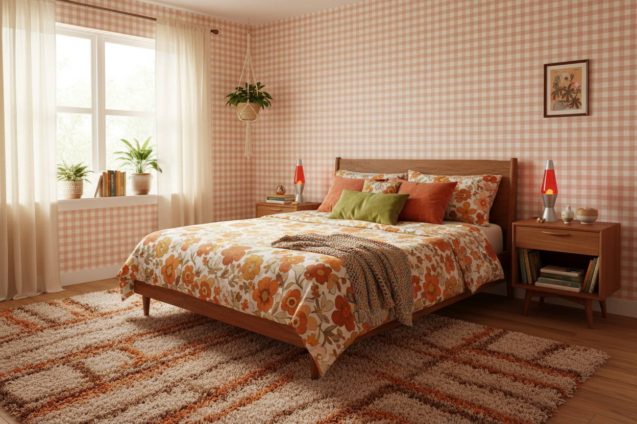 Reval Wallpaper Gingham - Peach - Klassisk tapet med rutmönster i persika – högkvalitativ tapet för en personlig och harmo...