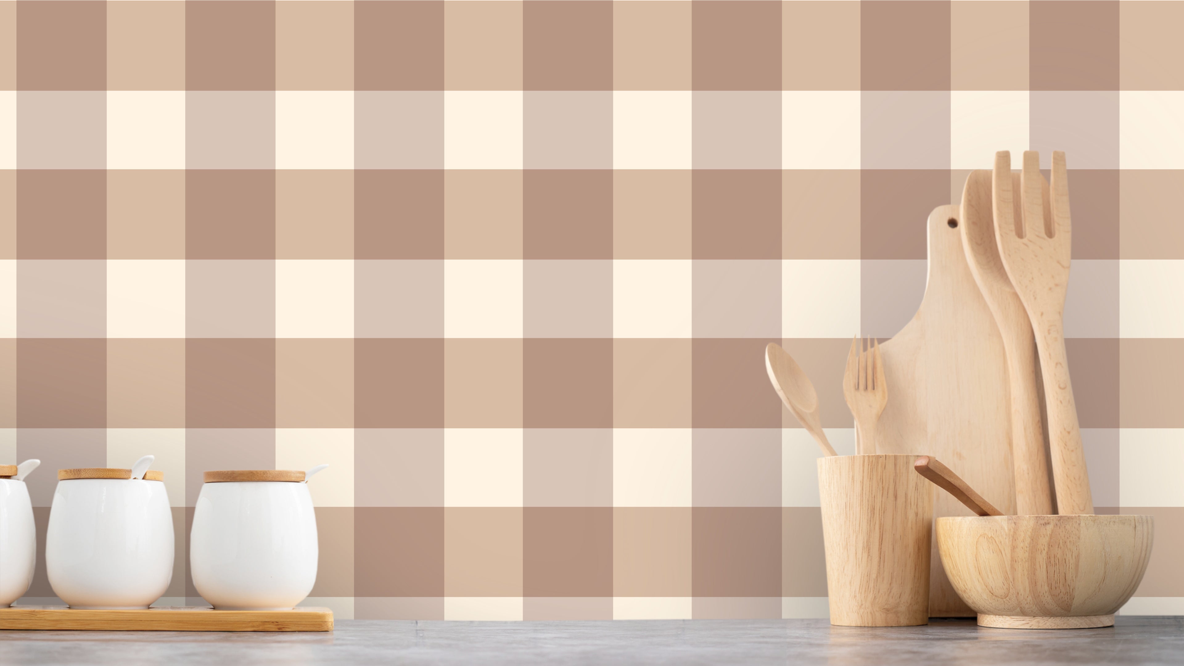Reval Wallpaper Gingham - Mole - Klassisk tapet med rutmönster i brunt – högkvalitativ tapet för en personlig och harmonis...