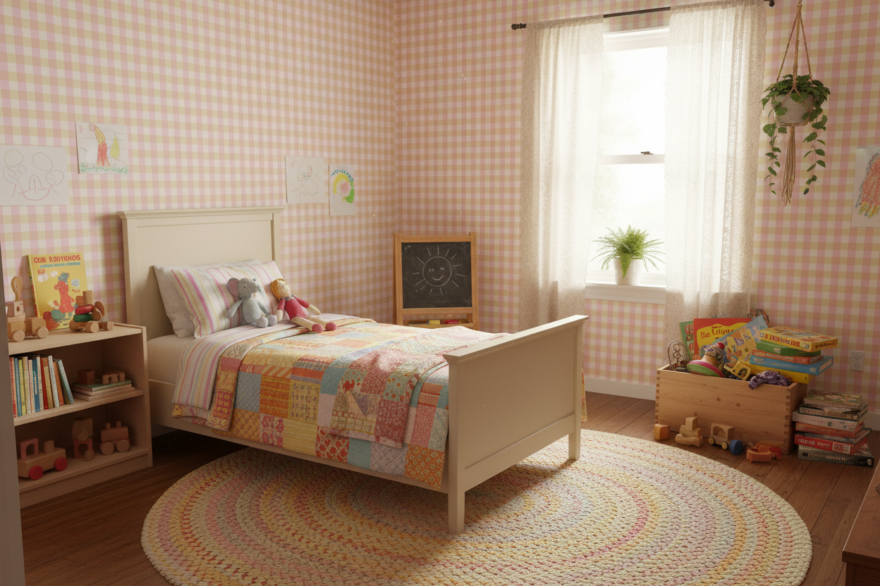 Reval Wallpaper Gingham - Cupcake - Klassisk tapet med rutmönster i rosa och gult – högkvalitativ tapet för en personlig o...