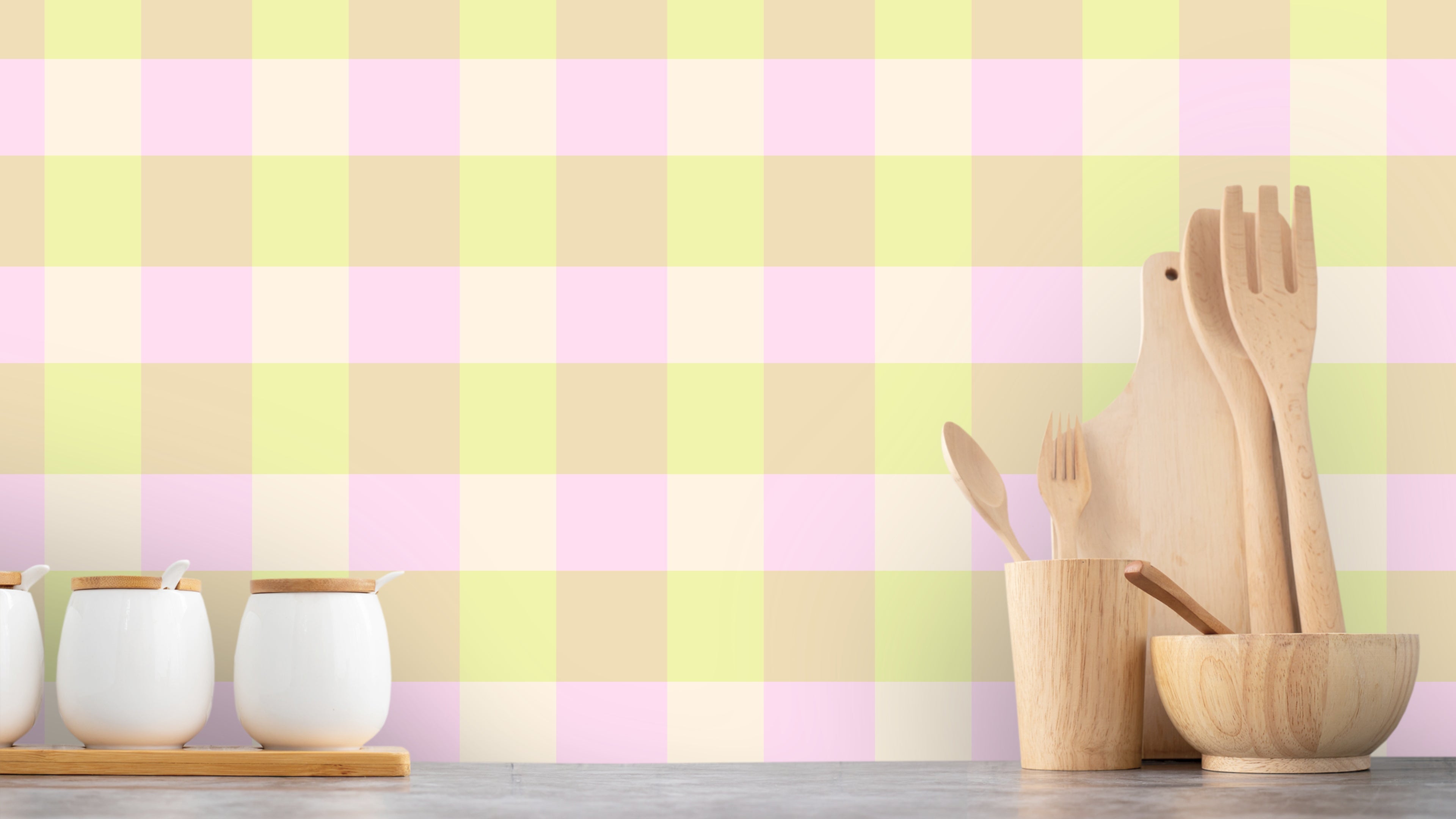 Reval Wallpaper Gingham - Cupcake - Klassisk tapet med rutmönster i rosa och gult – högkvalitativ tapet för en personlig o...
