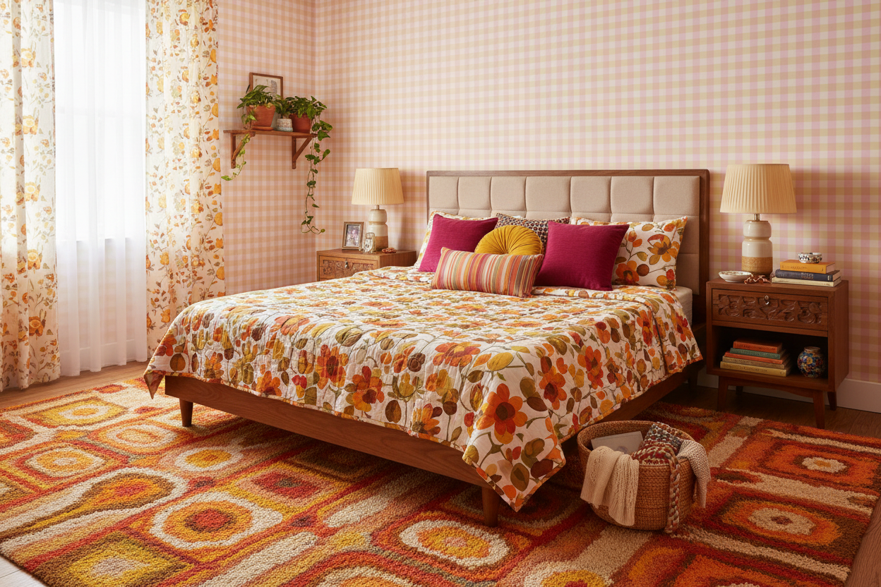 Reval Wallpaper Gingham - Cupcake - Klassisk tapet med rutmönster i rosa och gult – högkvalitativ tapet för en personlig o...
