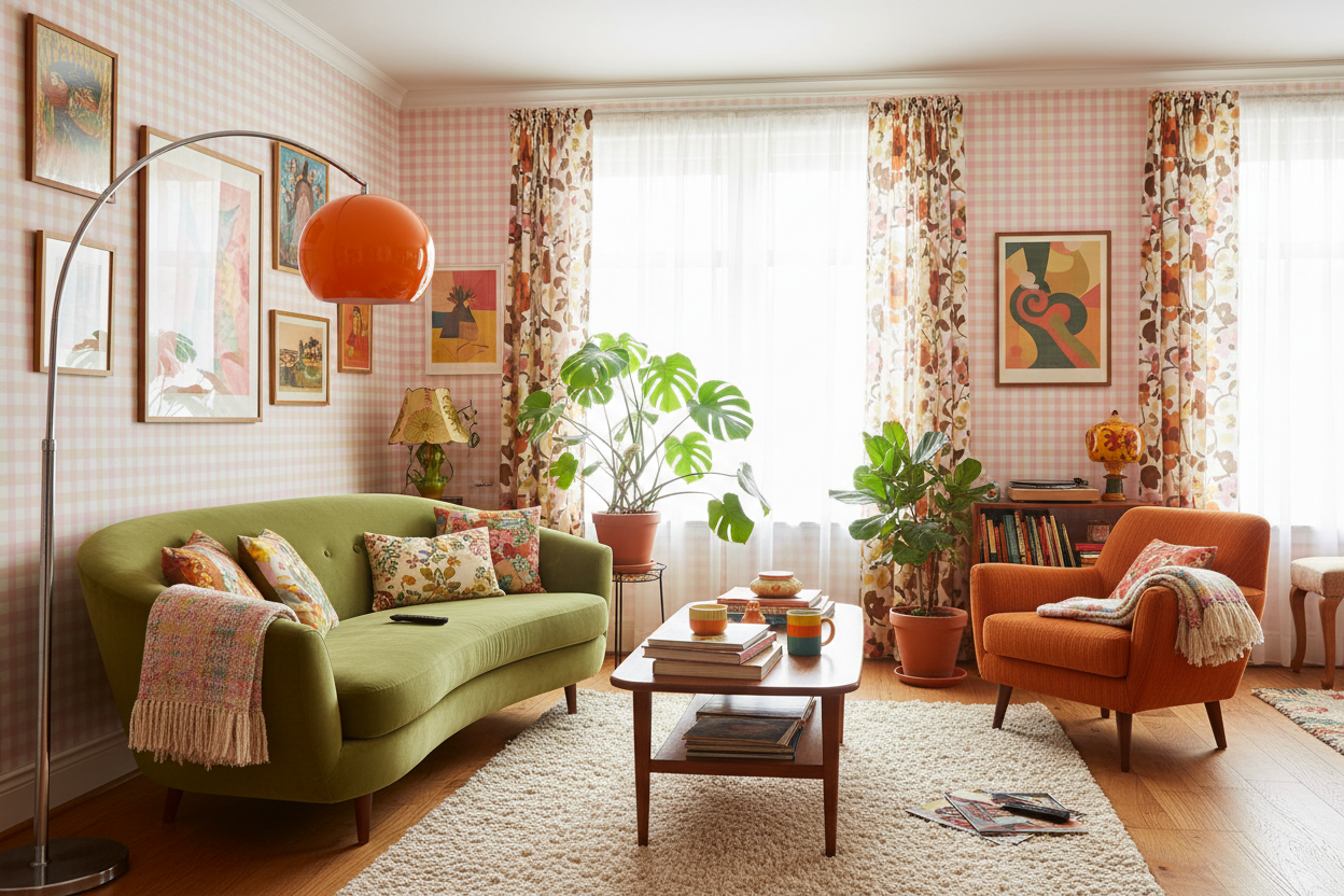Reval Wallpaper Gingham - Cupcake - Klassisk tapet med rutmönster i rosa och gult – högkvalitativ tapet för en personlig o...