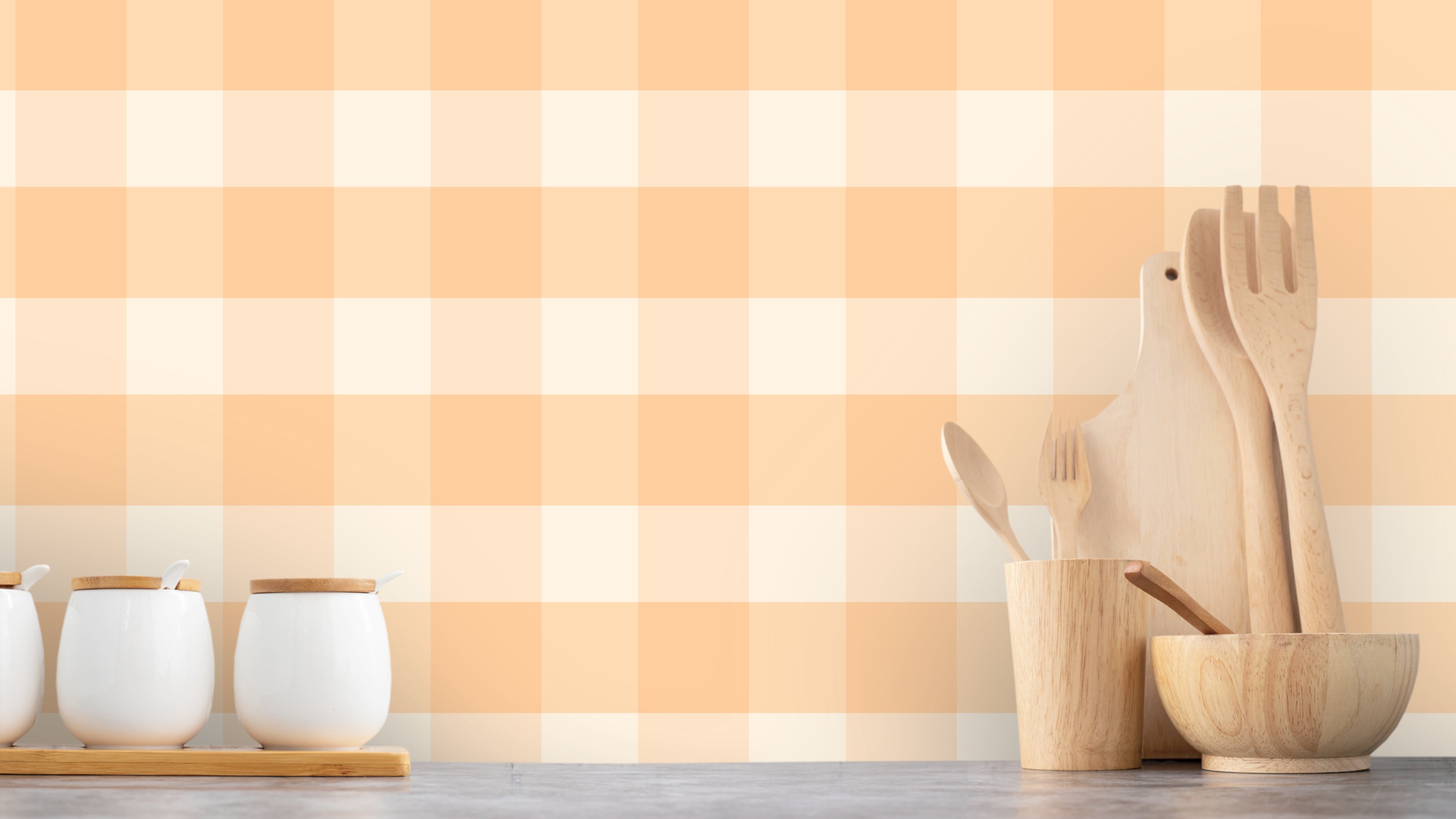 Reval Wallpaper Gingham - Kumquat - Klassisk tapet med rutmönster i orange och gult – högkvalitativ tapet för en personlig...