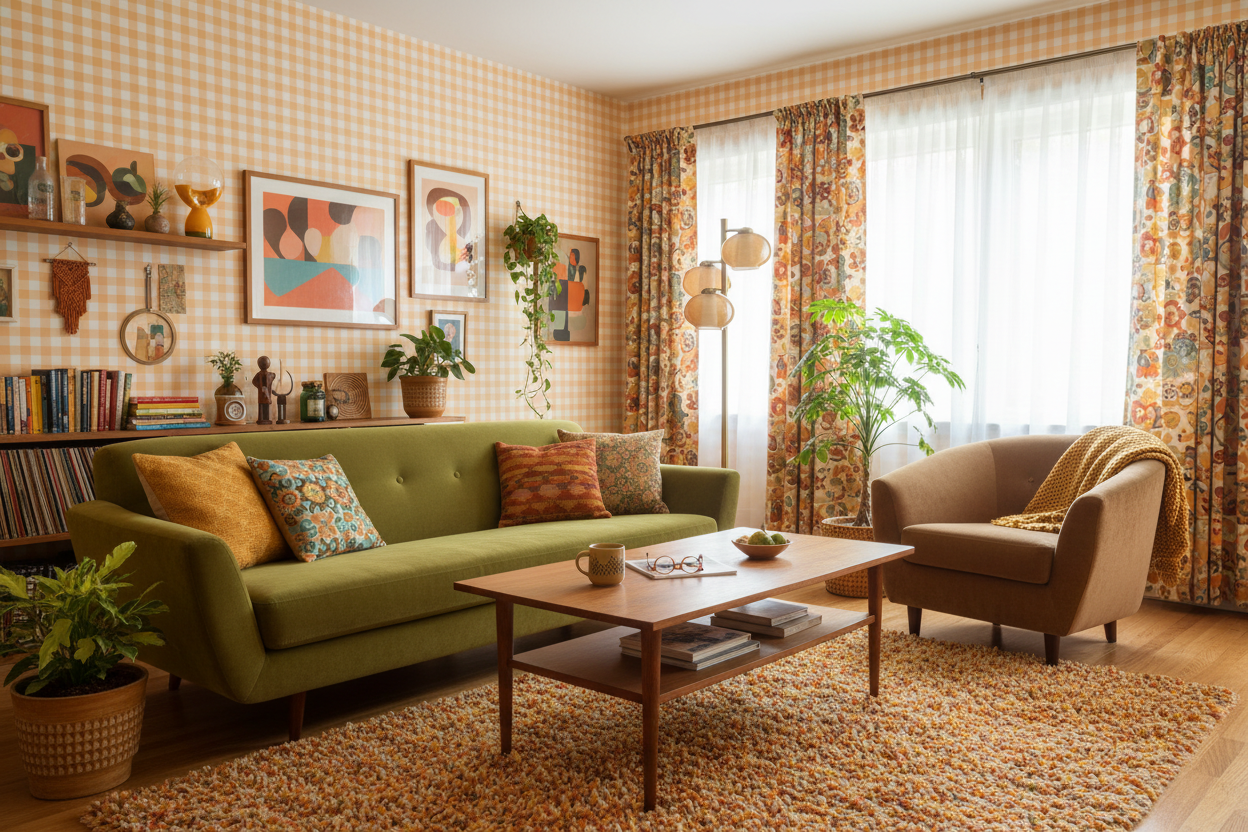 Reval Wallpaper Gingham - Kumquat - Klassisk tapet med rutmönster i orange och gult – högkvalitativ tapet för en personlig...