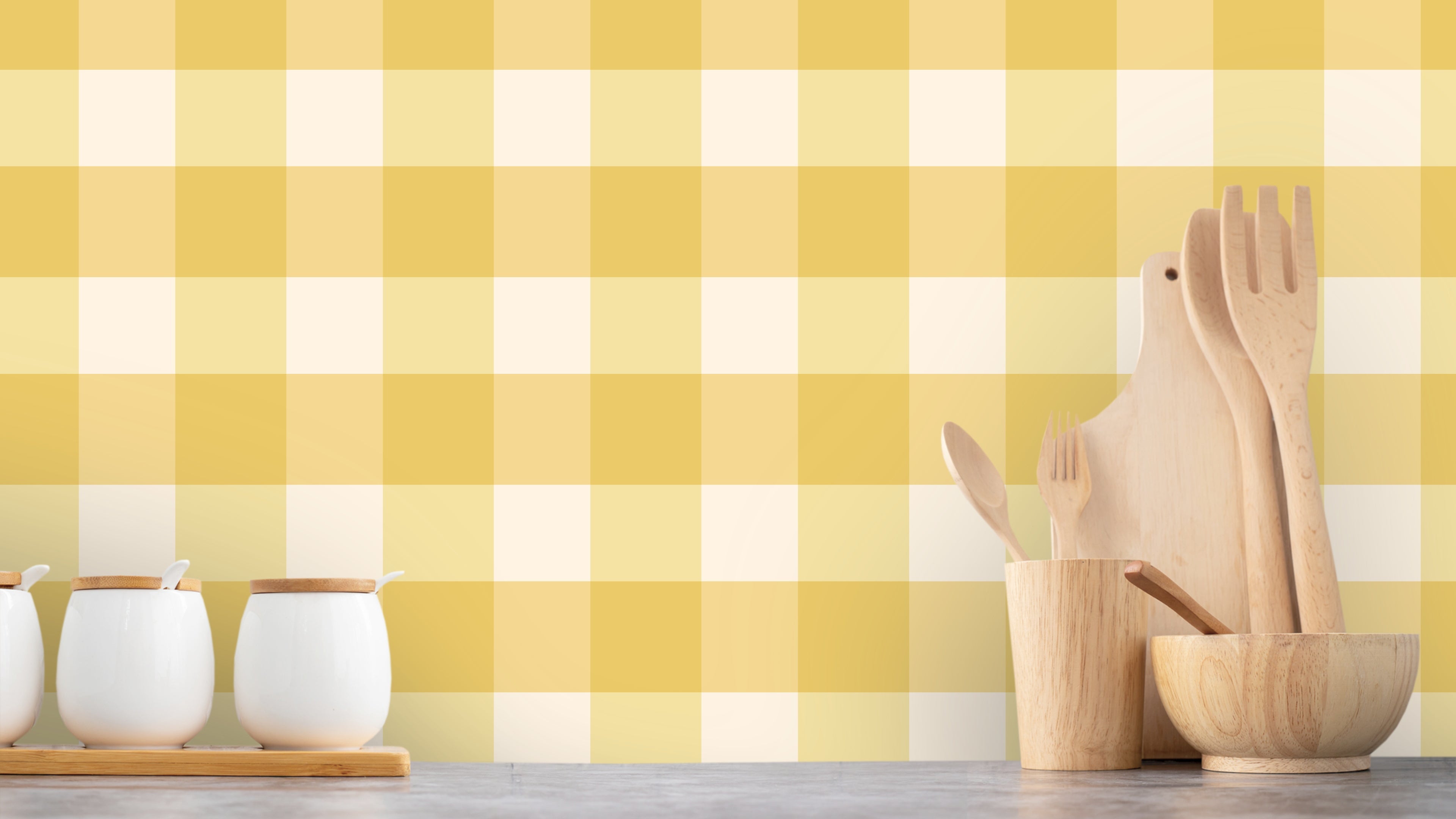 Reval Wallpaper Gingham - Sunflower - Klassisk tapet med rutmönster i gult – högkvalitativ tapet för en personlig och harm...
