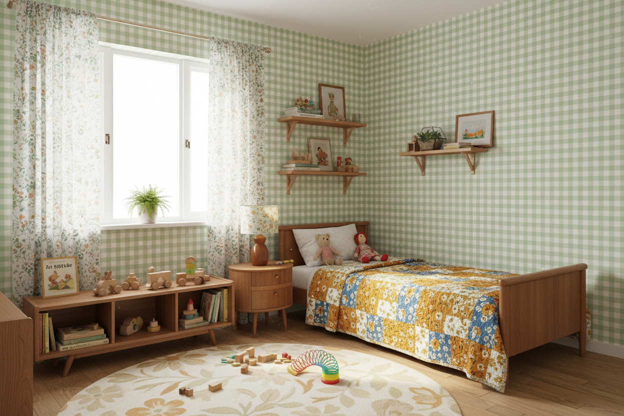 Reval Wallpaper Gingham - Mint - Klassisk tapet med rutmönster i mintgrönt – högkvalitativ tapet för en personlig och harm...