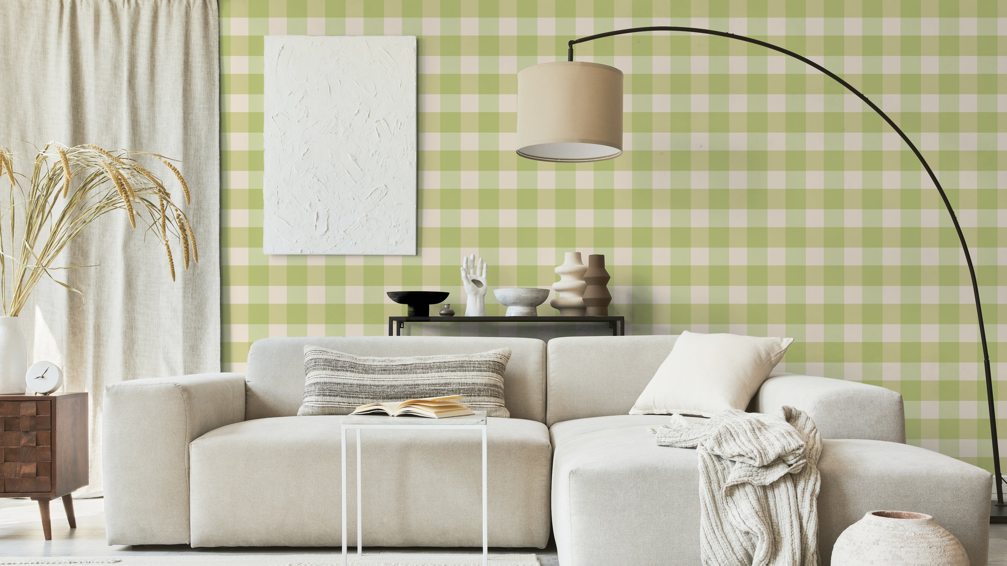 Reval Wallpaper Gingham - Mint - Klassisk tapet med rutmönster i mintgrönt – högkvalitativ tapet för en personlig och harm...