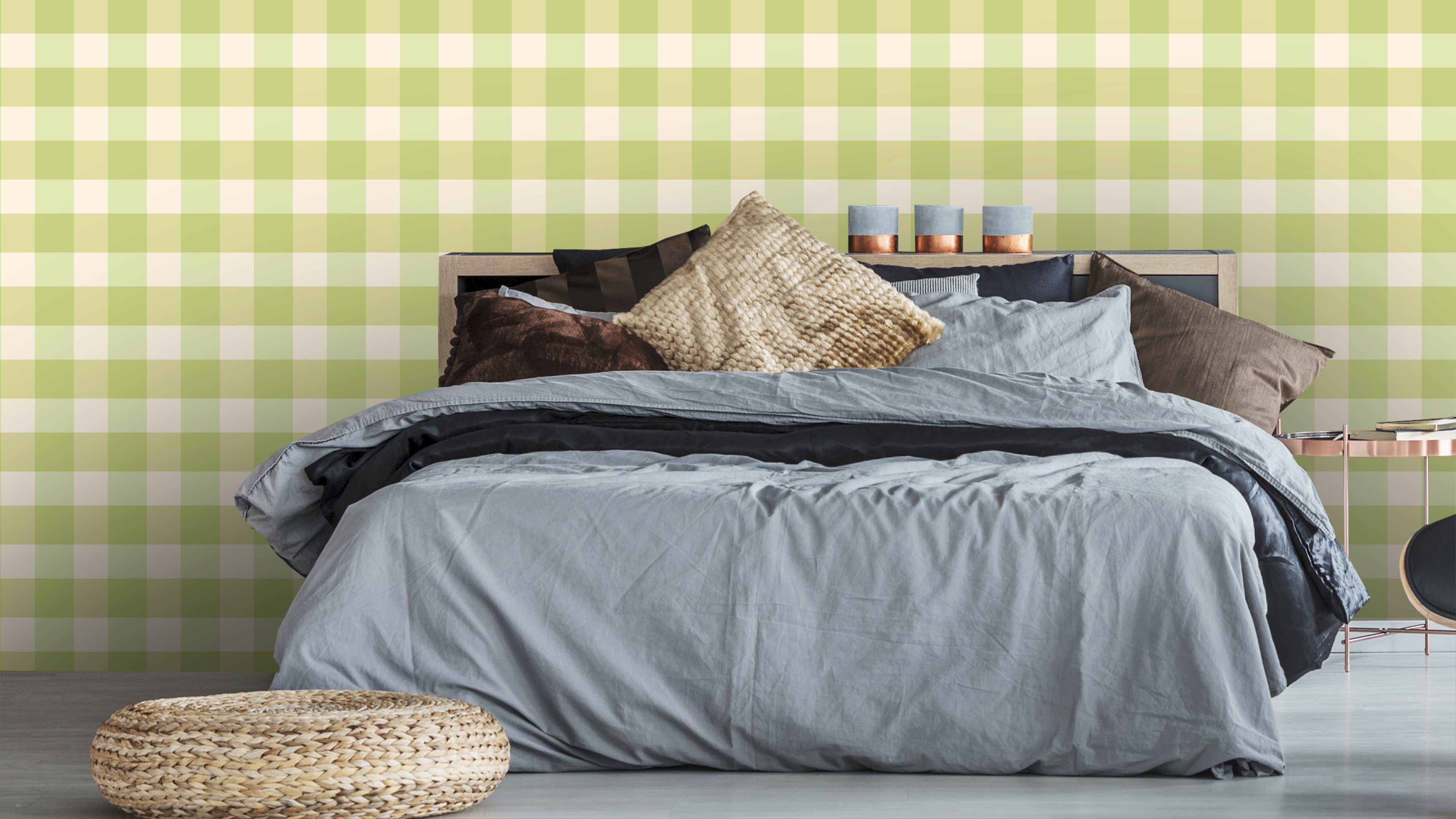 Reval Wallpaper Gingham - Mint - Klassisk tapet med rutmönster i mintgrönt – högkvalitativ tapet för en personlig och harm...