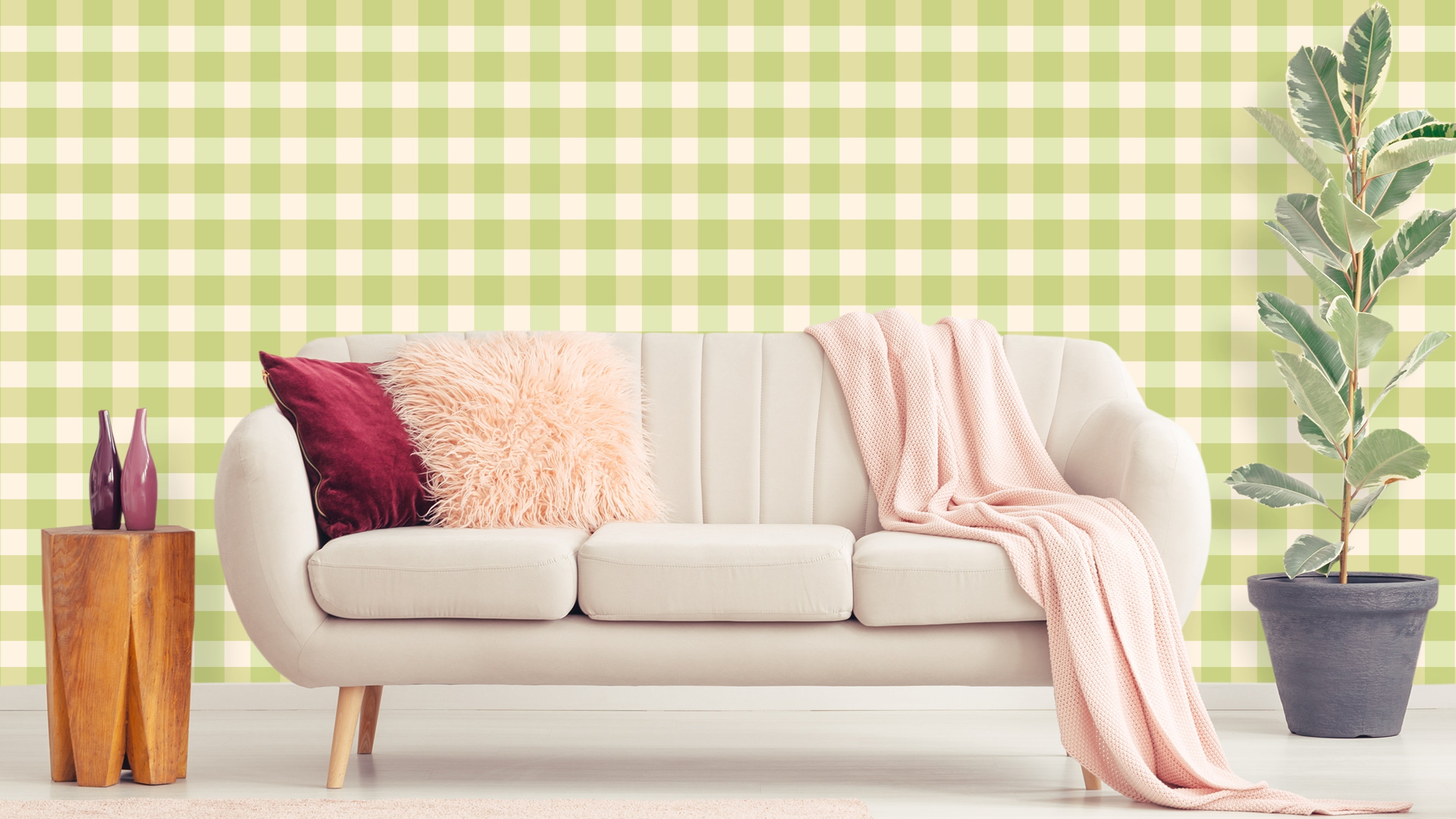 Reval Wallpaper Gingham - Mint - Klassisk tapet med rutmönster i mintgrönt – högkvalitativ tapet för en personlig och harm...