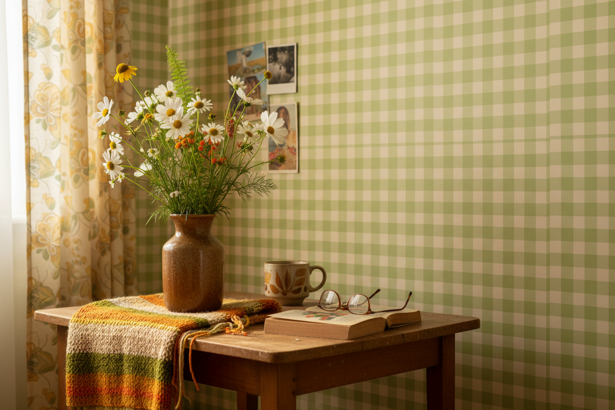 Reval Wallpaper Gingham - Mint - Klassisk tapet med rutmönster i mintgrönt – högkvalitativ tapet för en personlig och harm...