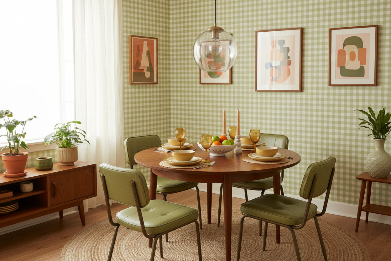 Reval Wallpaper Gingham - Mint - Klassisk tapet med rutmönster i mintgrönt – högkvalitativ tapet för en personlig och harm...