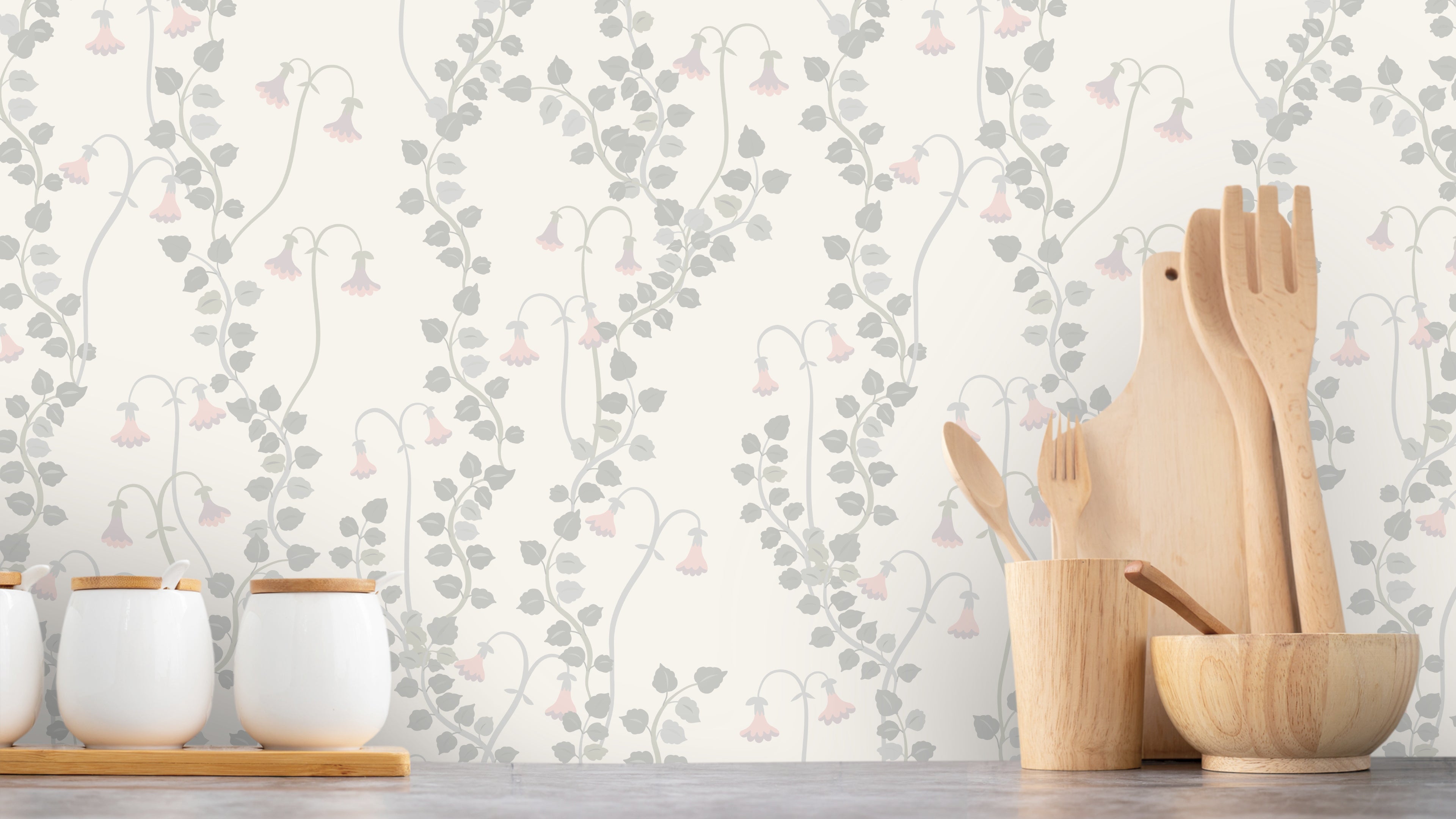 Linnea Borealis - Mild - Klassisk svensk blomstertapet i grå ton