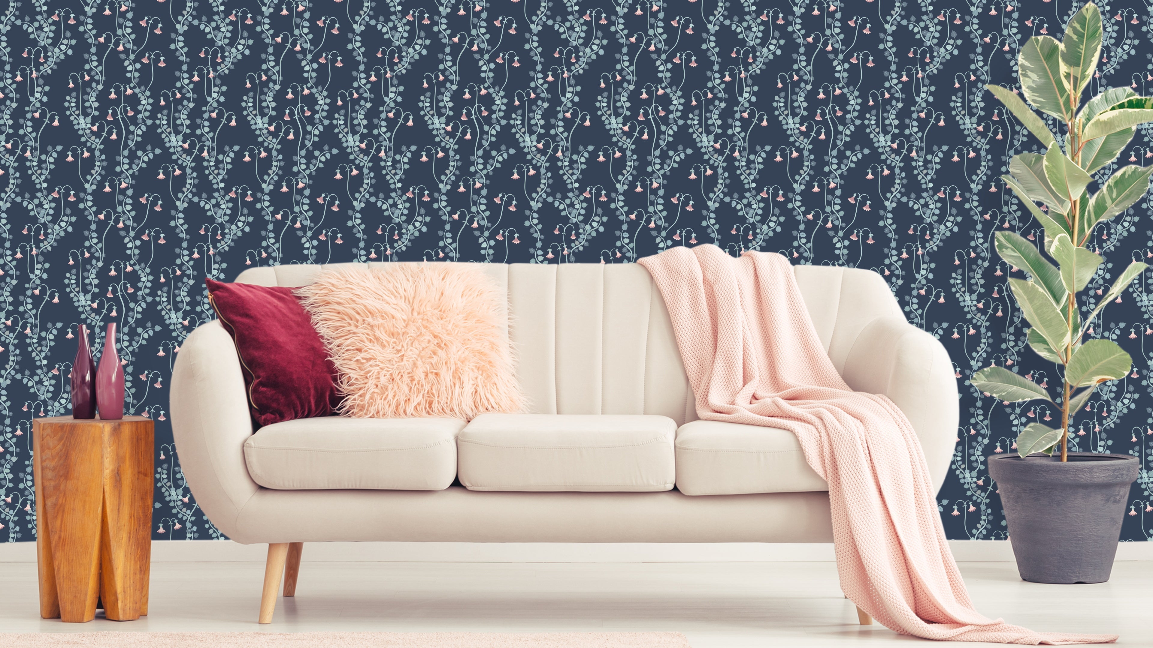 Linnea Borealis - Natt - Klassisk svensk blomstertapet i blå ton