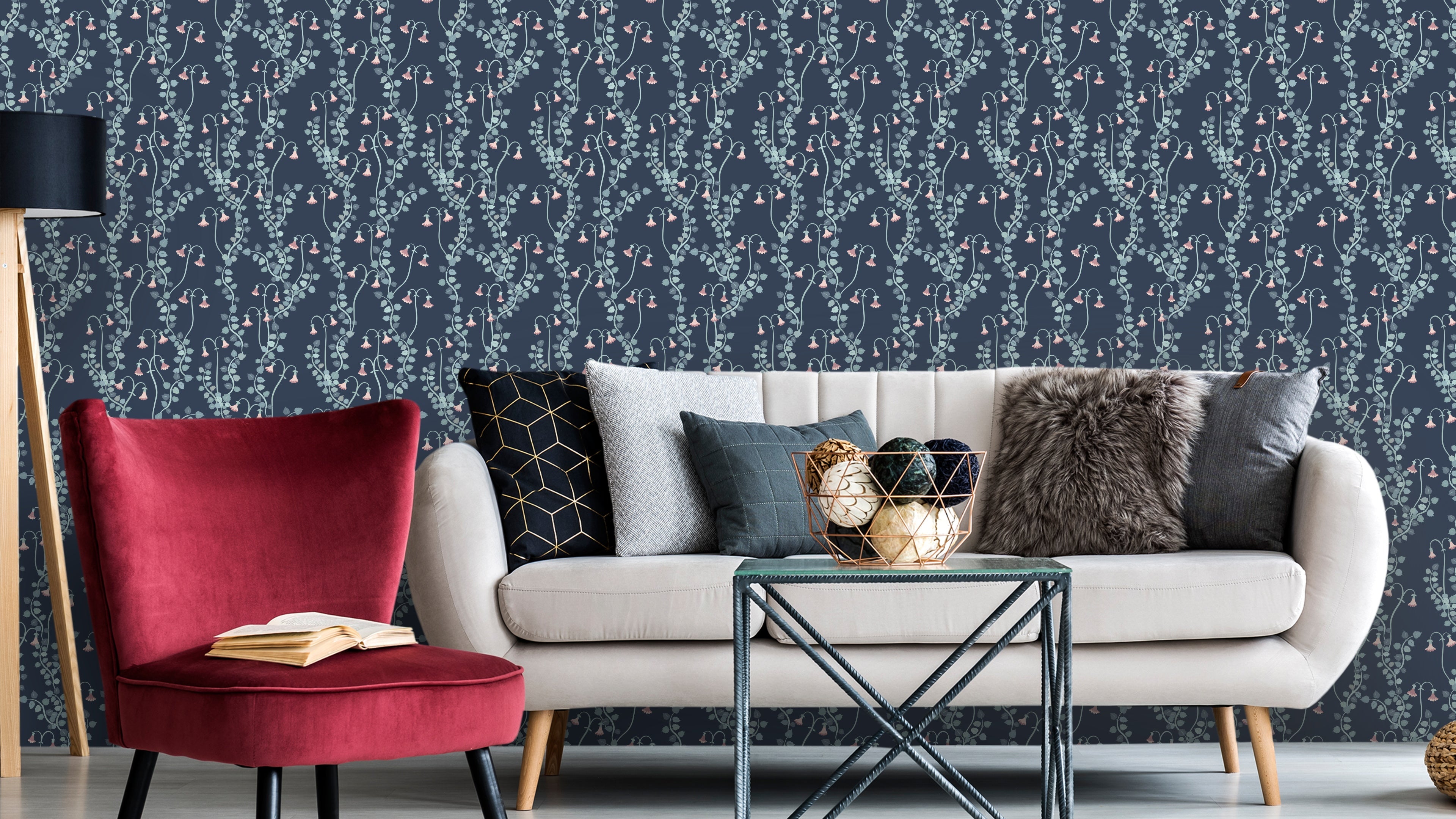 Linnea Borealis - Natt - Klassisk svensk blomstertapet i blå ton