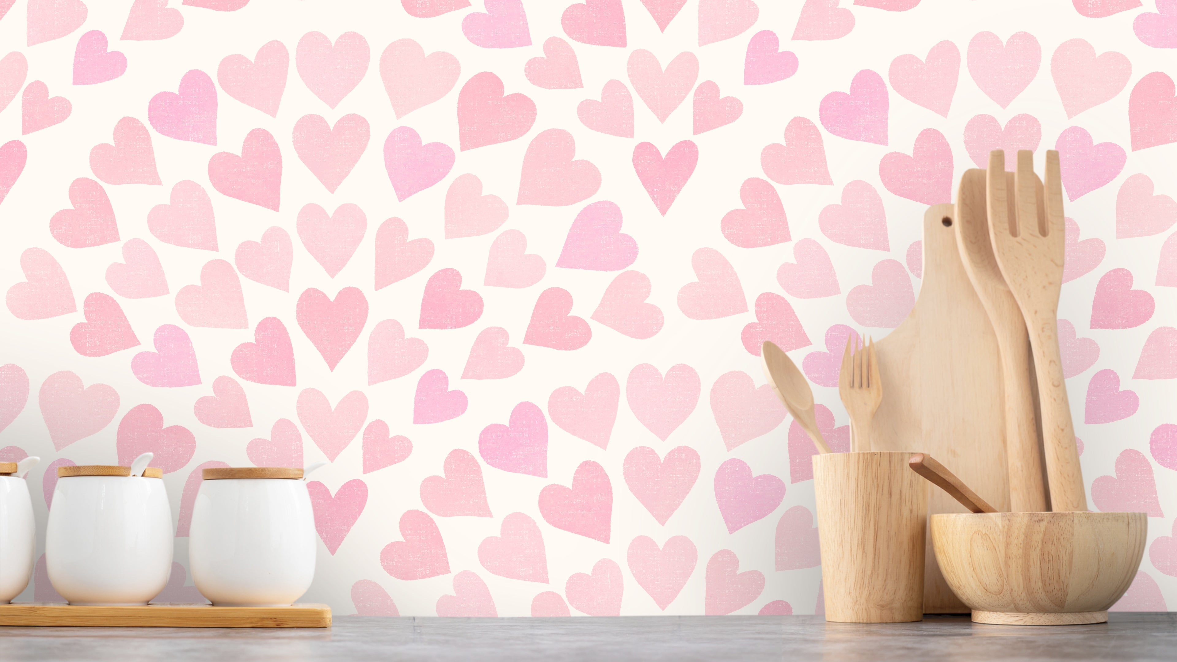 Scallop Hearts - Rosa - Romantisk tapet med hjärtmotiv i pastellfärger