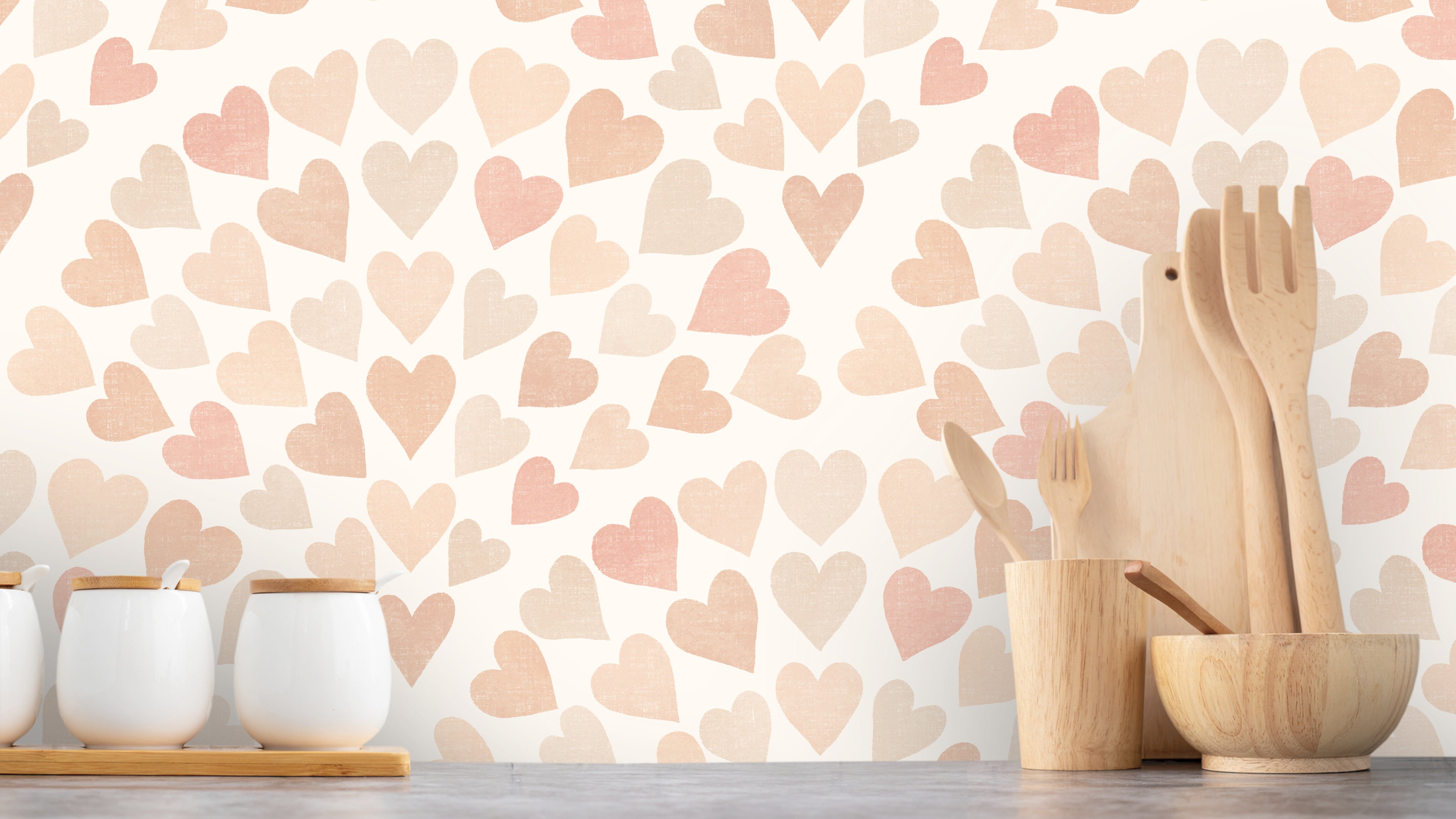 Scallop Hearts - Terracotta - Varm tapet med hjärtmotiv i terracotta-toner