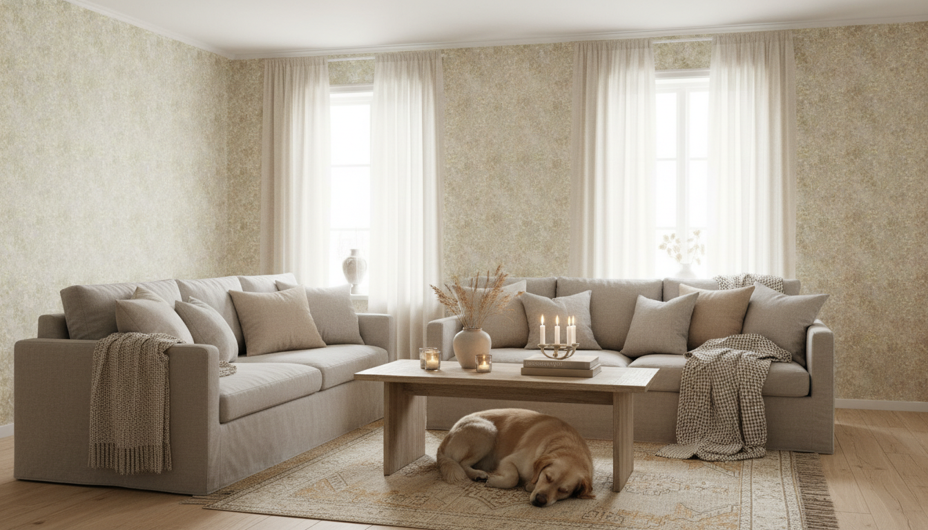 Endless summer - Morning mist – Beige-grå blommig tapet