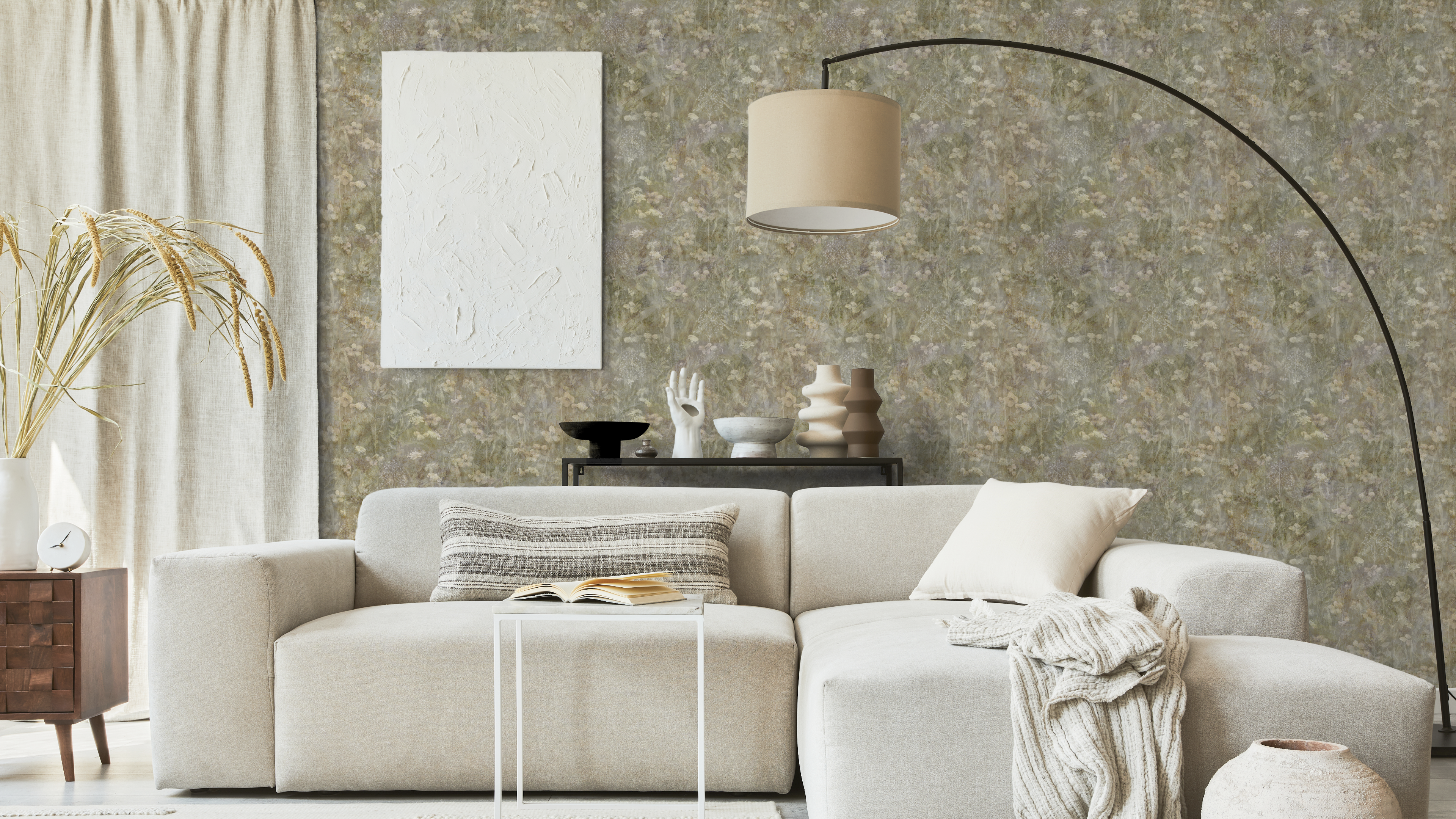 Reval Wallpaper Endless summer - Early dawn – Beige blommig tapet – högkvalitativ tapet för en personlig och harmonisk vägg