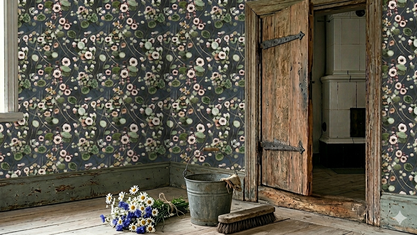 Cress - Vine - Hand-painted wallpaper with vibrant flowers in red tones