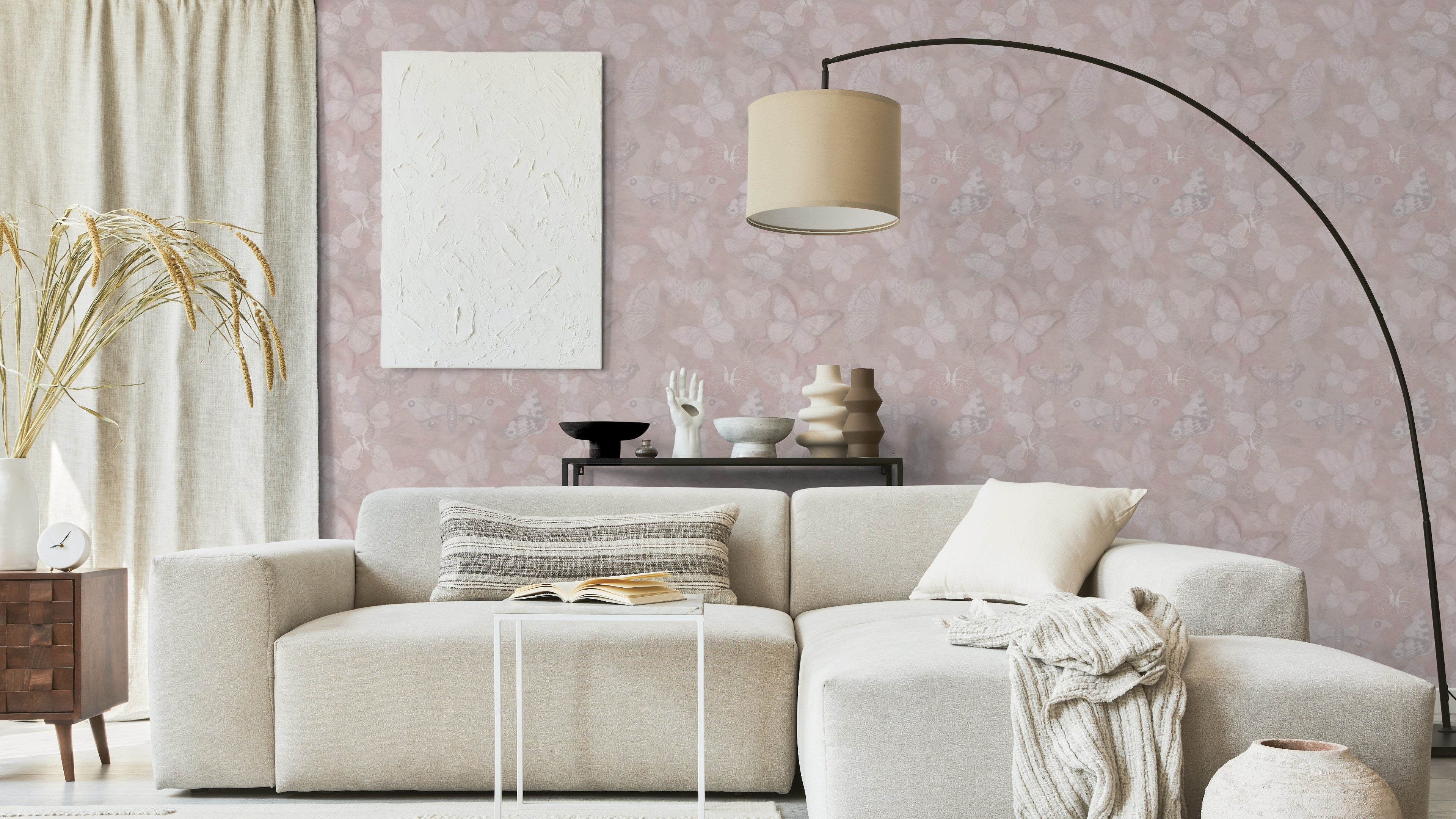 Mariposa - Rose - Fjärilstapet i akvarell med melerad bakgrund