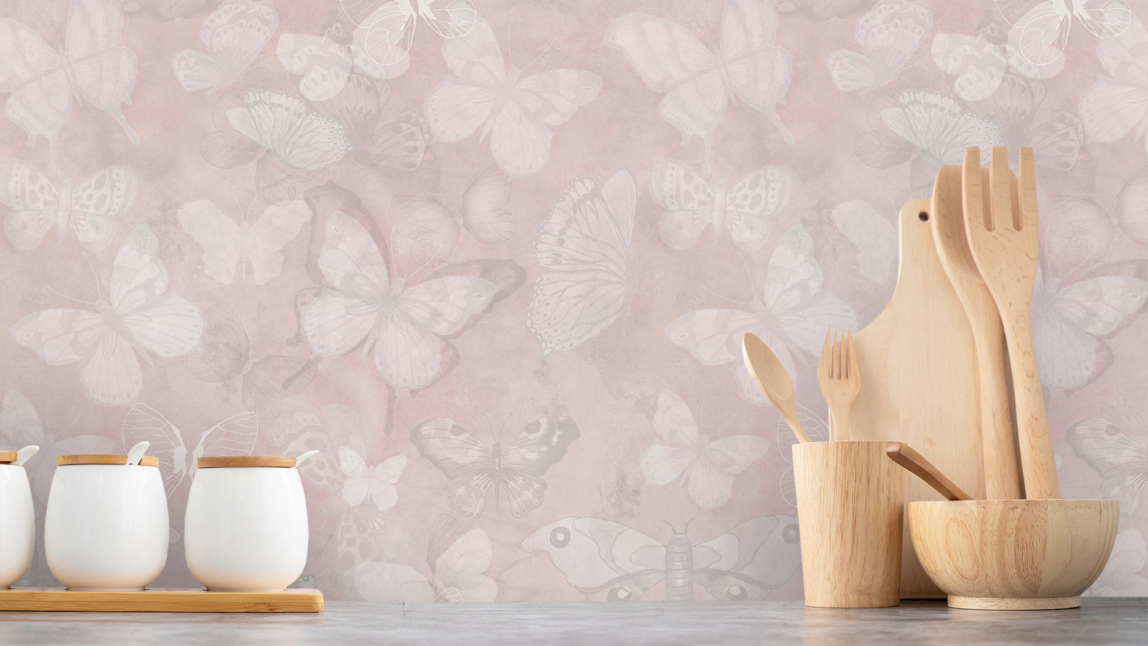 Mariposa - Rose - Fjärilstapet i akvarell med melerad bakgrund