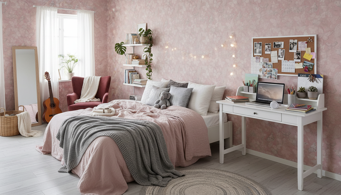 Mariposa - Rose - Fjärilstapet i akvarell med melerad bakgrund