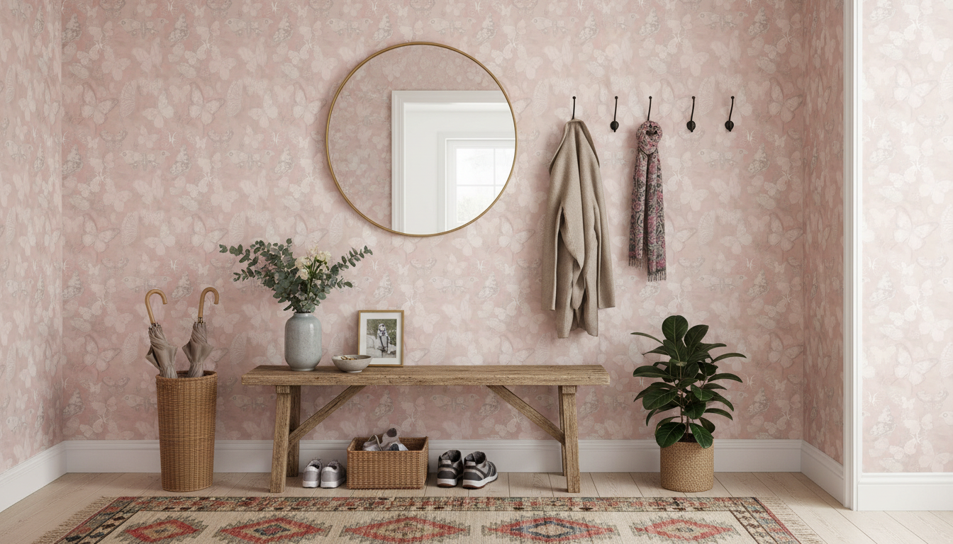 Mariposa - Rose - Fjärilstapet i akvarell med melerad bakgrund