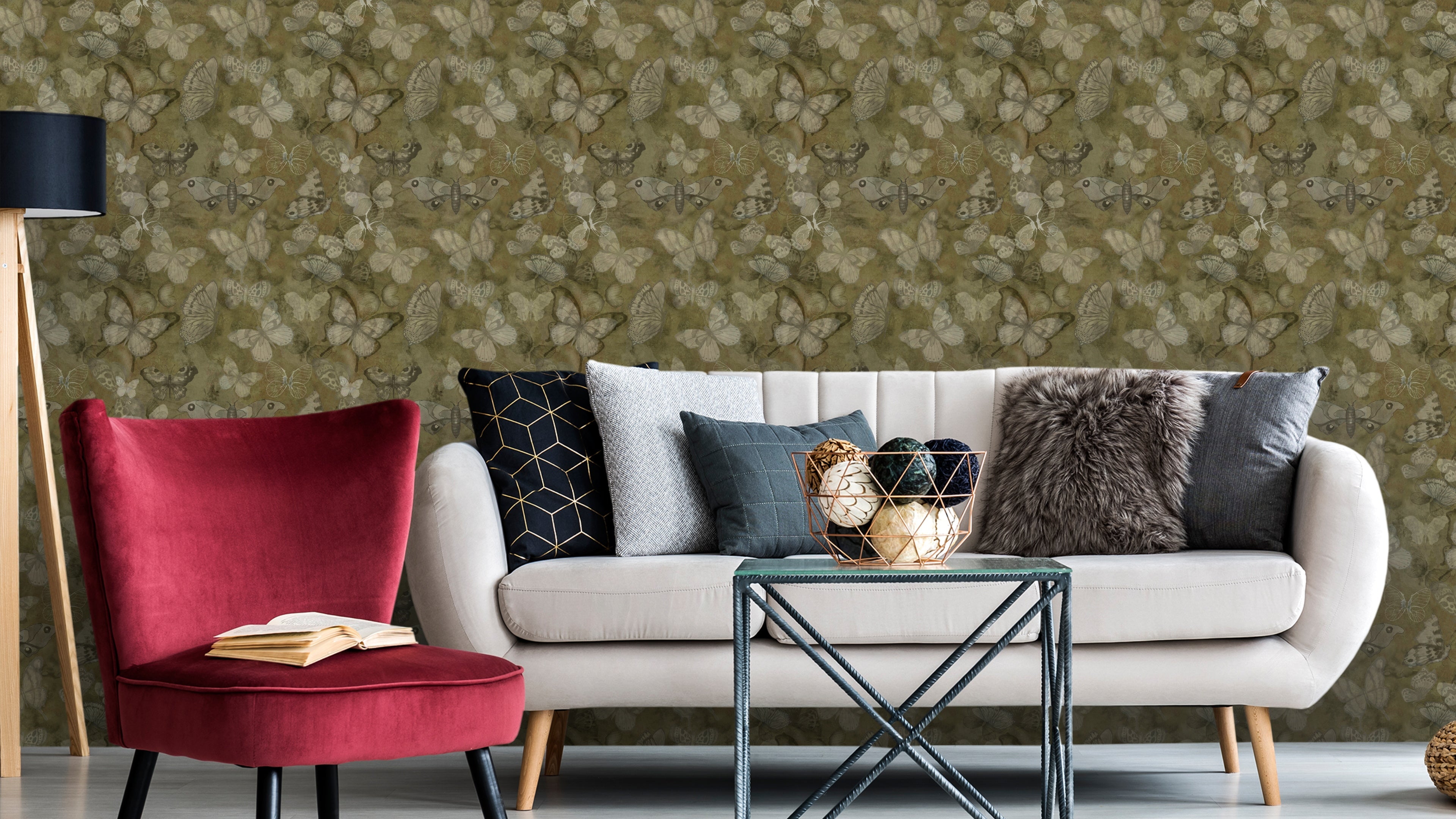 Mariposa - Earth - Fjärilstapet i akvarell med melerad bakgrund