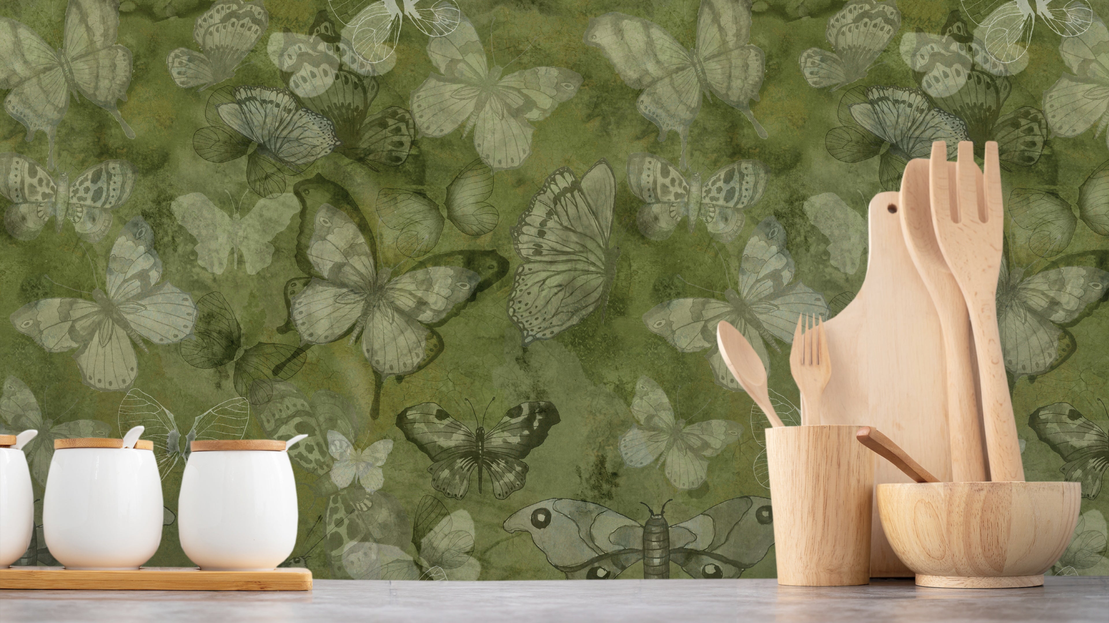 Mariposa - Kiwi – Tapet med handmålade fjärilar