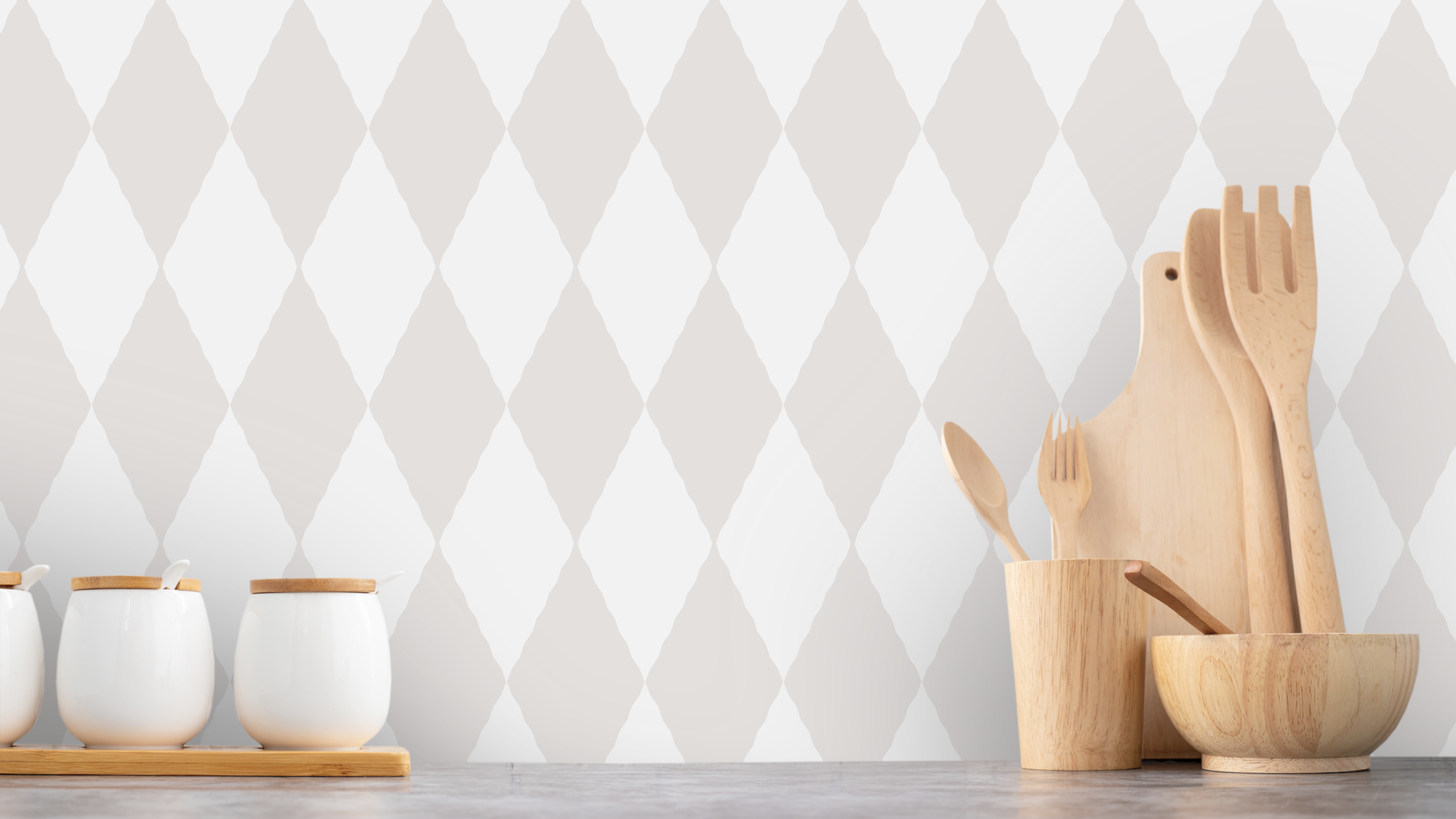 Wavy Diamond - Pearl – Geometrisk tapet med retrokänsla