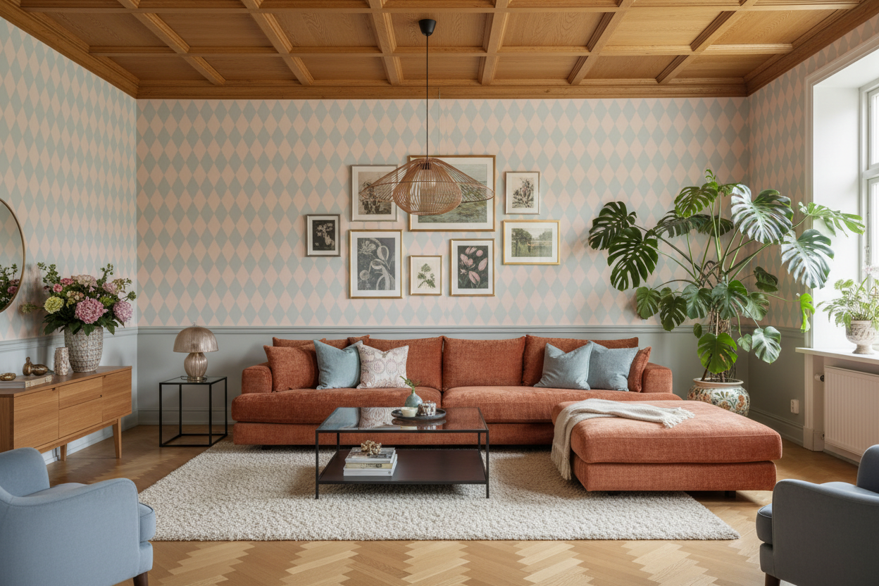 Wavy Diamond - Retro – Geometrisk tapet med retrokänsla