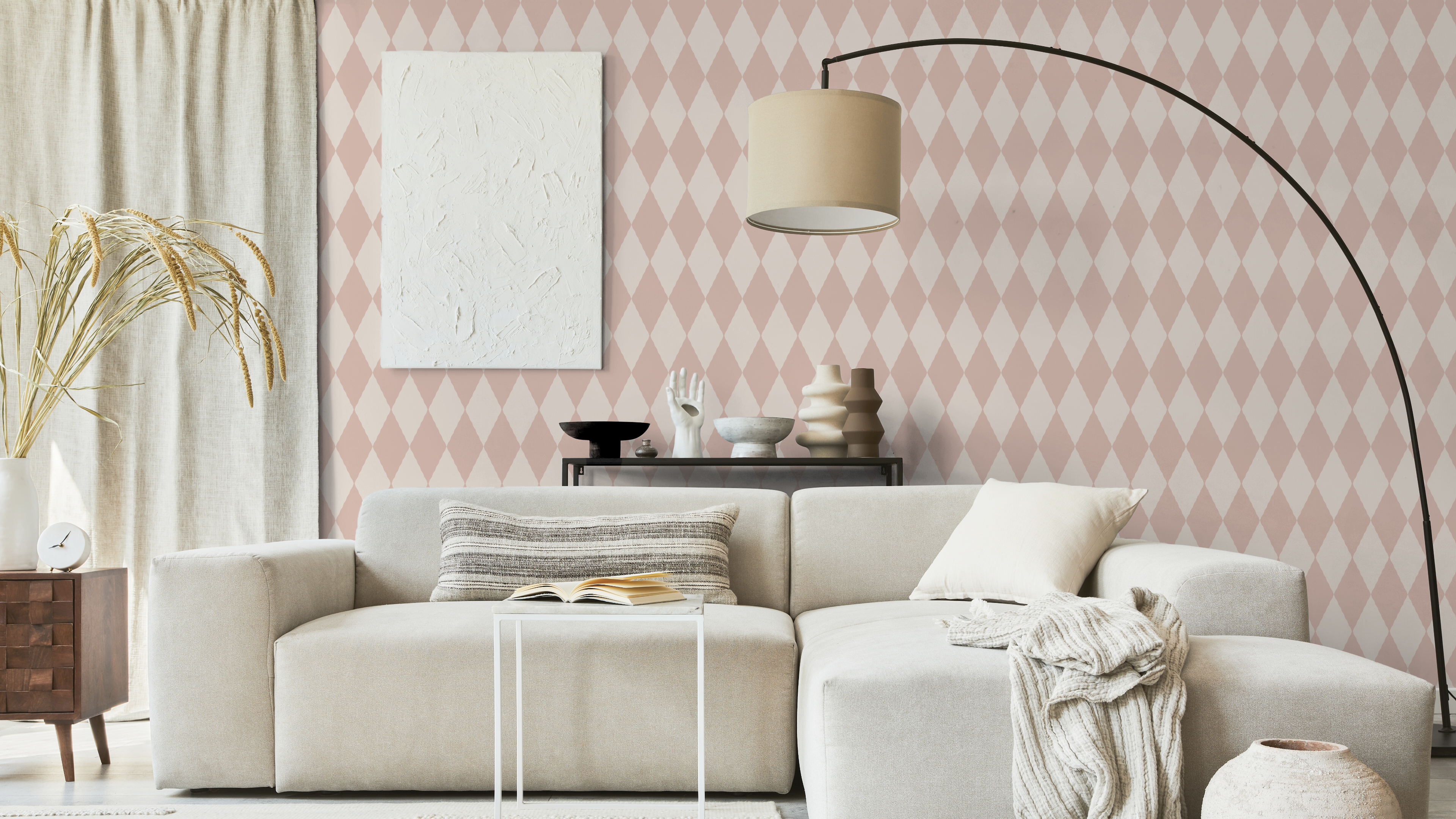 Wavy Diamond - Dusty Pink – Geometrisk tapet med retrokänsla