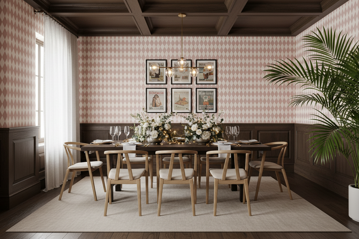 Wavy Diamond - Dusty Pink – Geometrisk tapet med retrokänsla