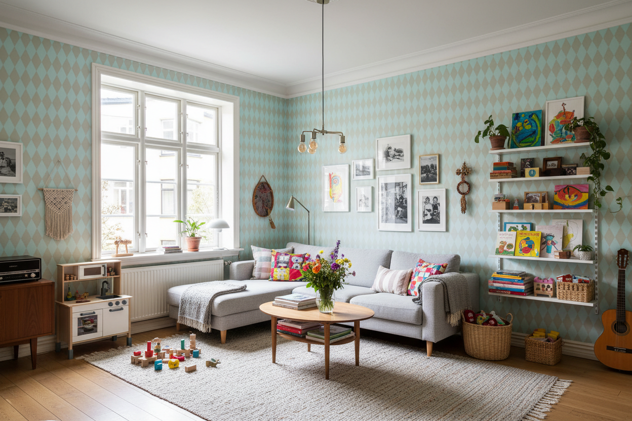 Wavy Diamond - Emerald - Geometrisk tapet med vågiga diamanter i gröna toner