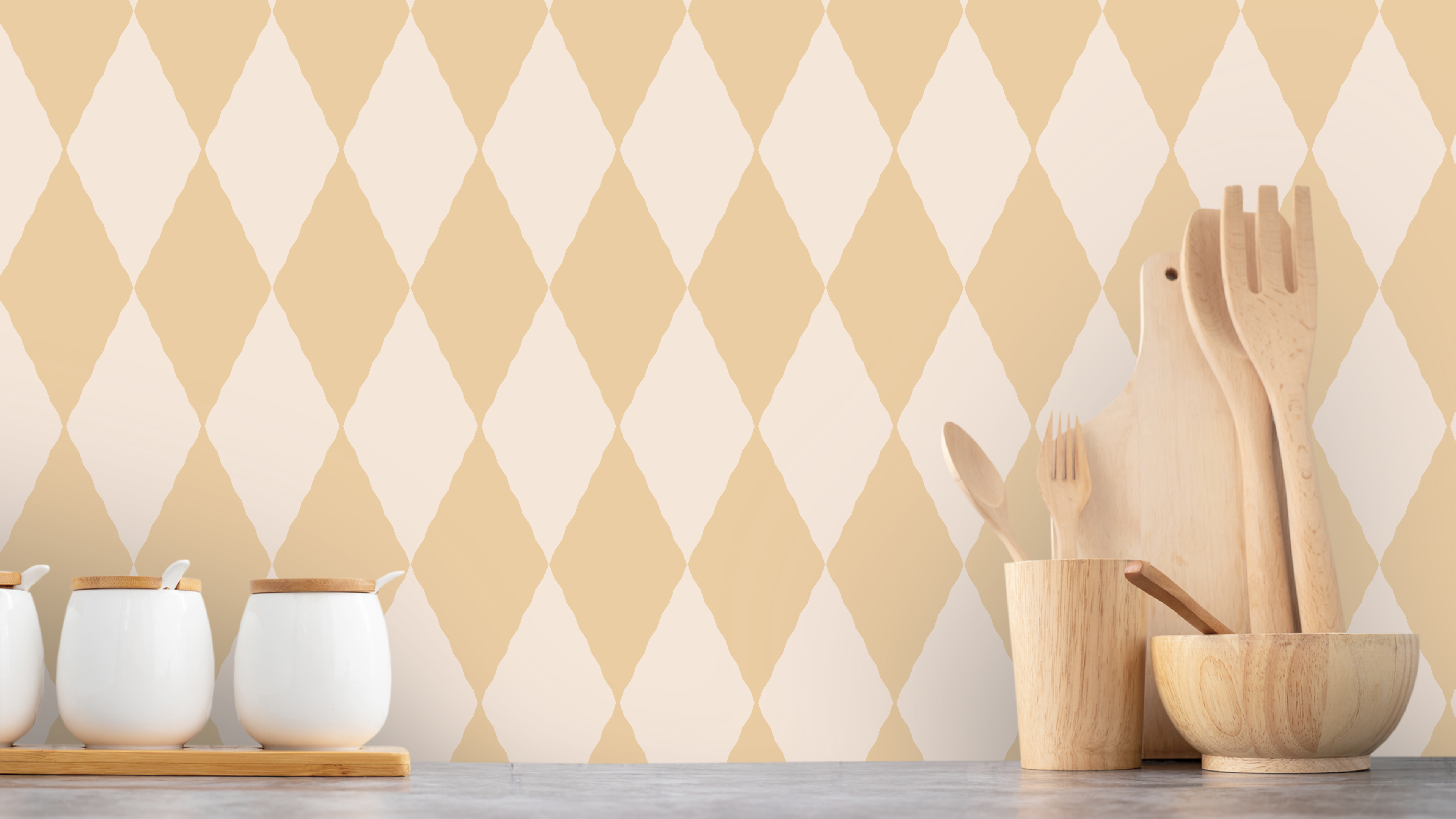 Wavy Diamond - Sunflower – Geometrisk tapet med retrokänsla