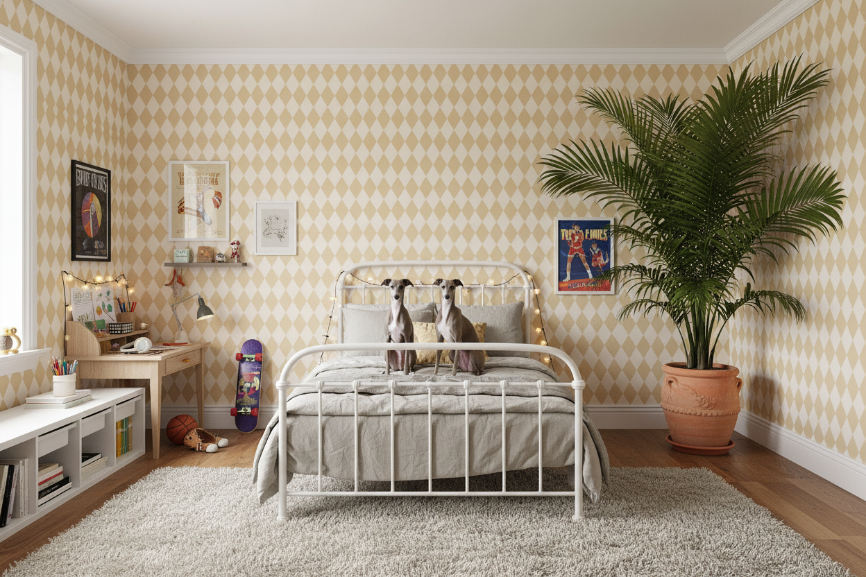 Wavy Diamond - Sunflower – Geometrisk tapet med retrokänsla