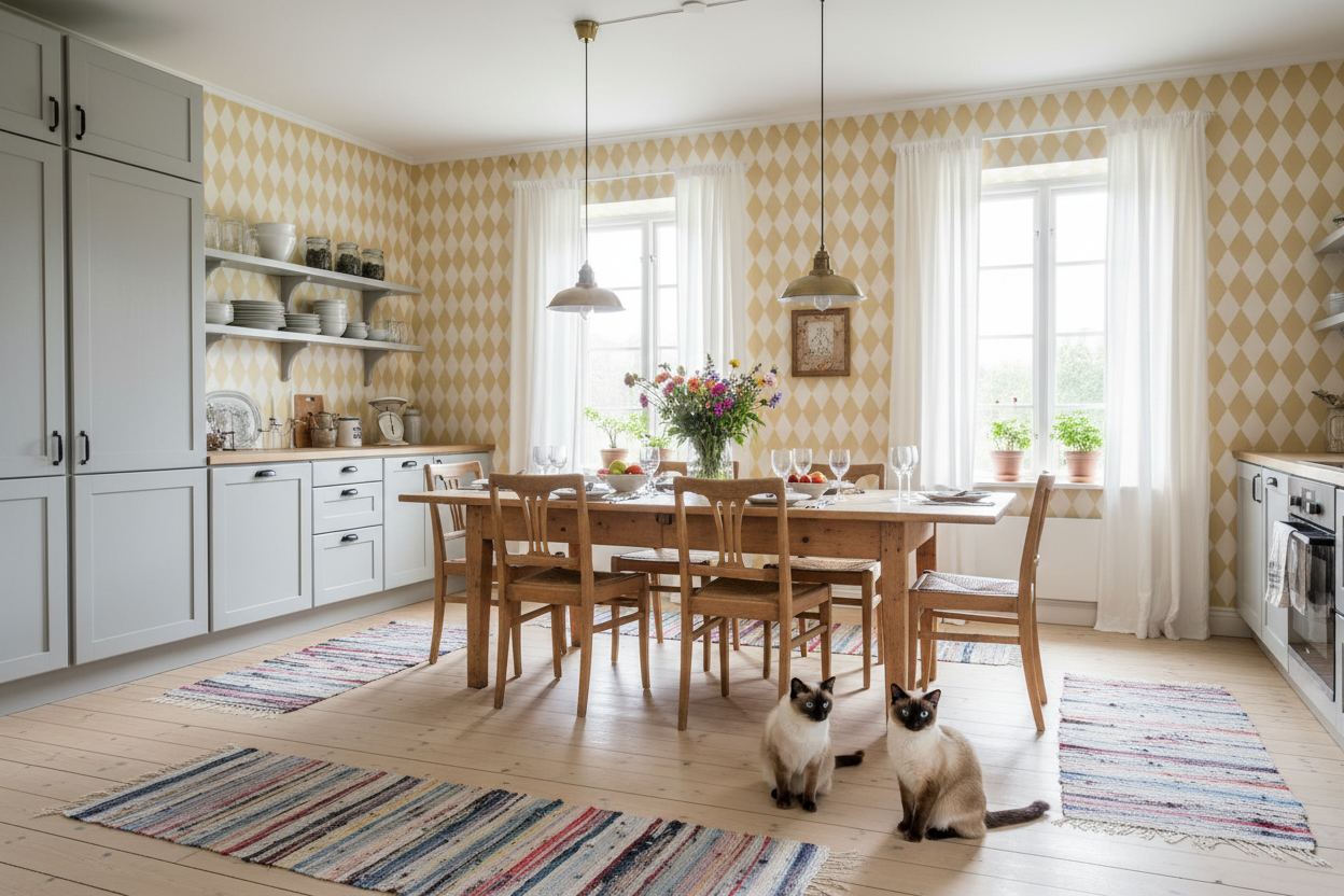 Wavy Diamond - Sunflower – Geometrisk tapet med retrokänsla