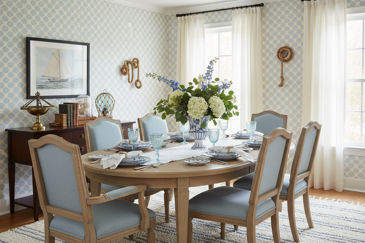 Reval Wallpaper Vongole - Light Blue - Elegant tapet med musselskal i pastellblått – högkvalitativ tapet för en personlig ...