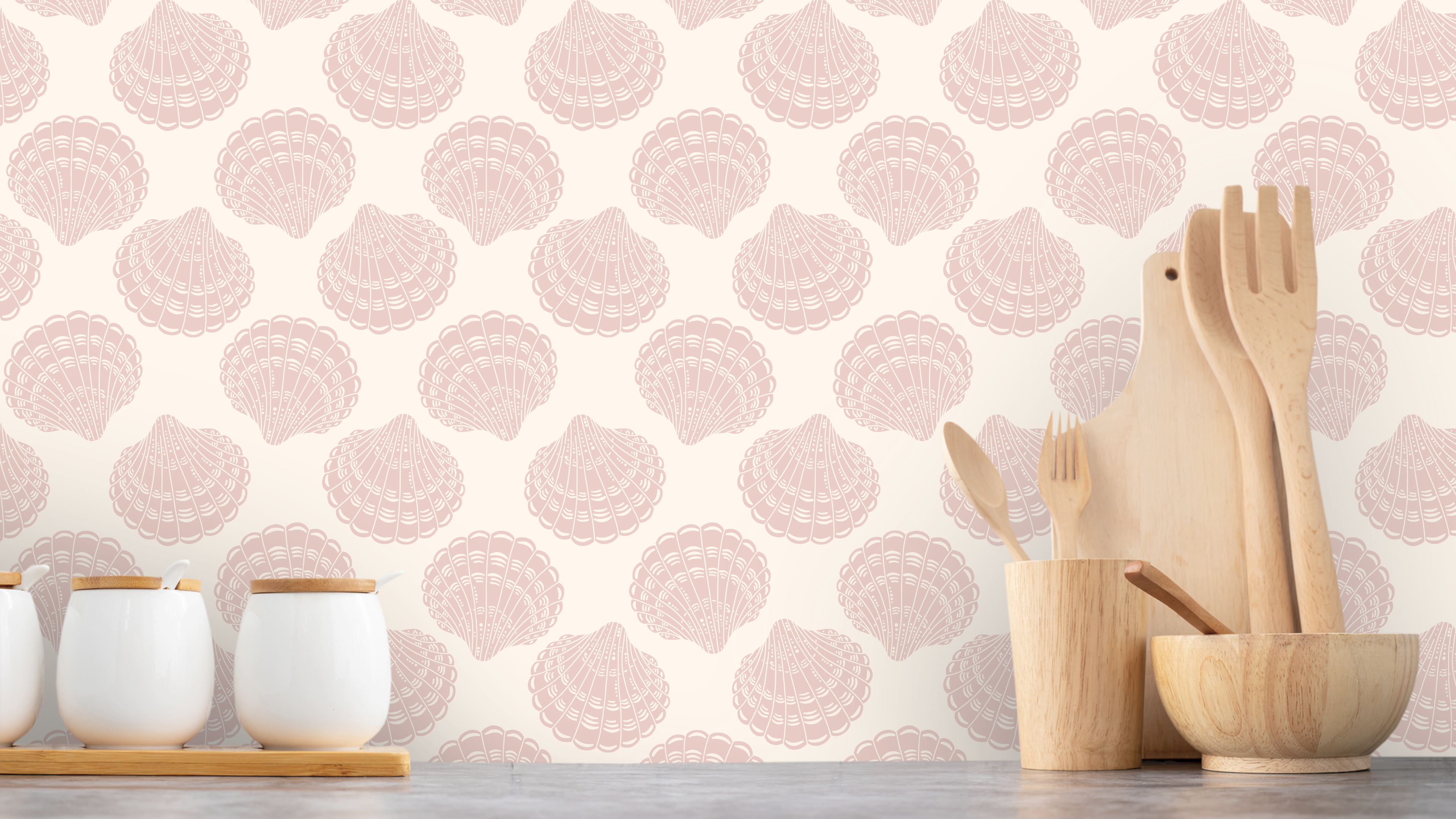 Vongole - Light Pink - Elegant tapet med musselskal i pastellrosa