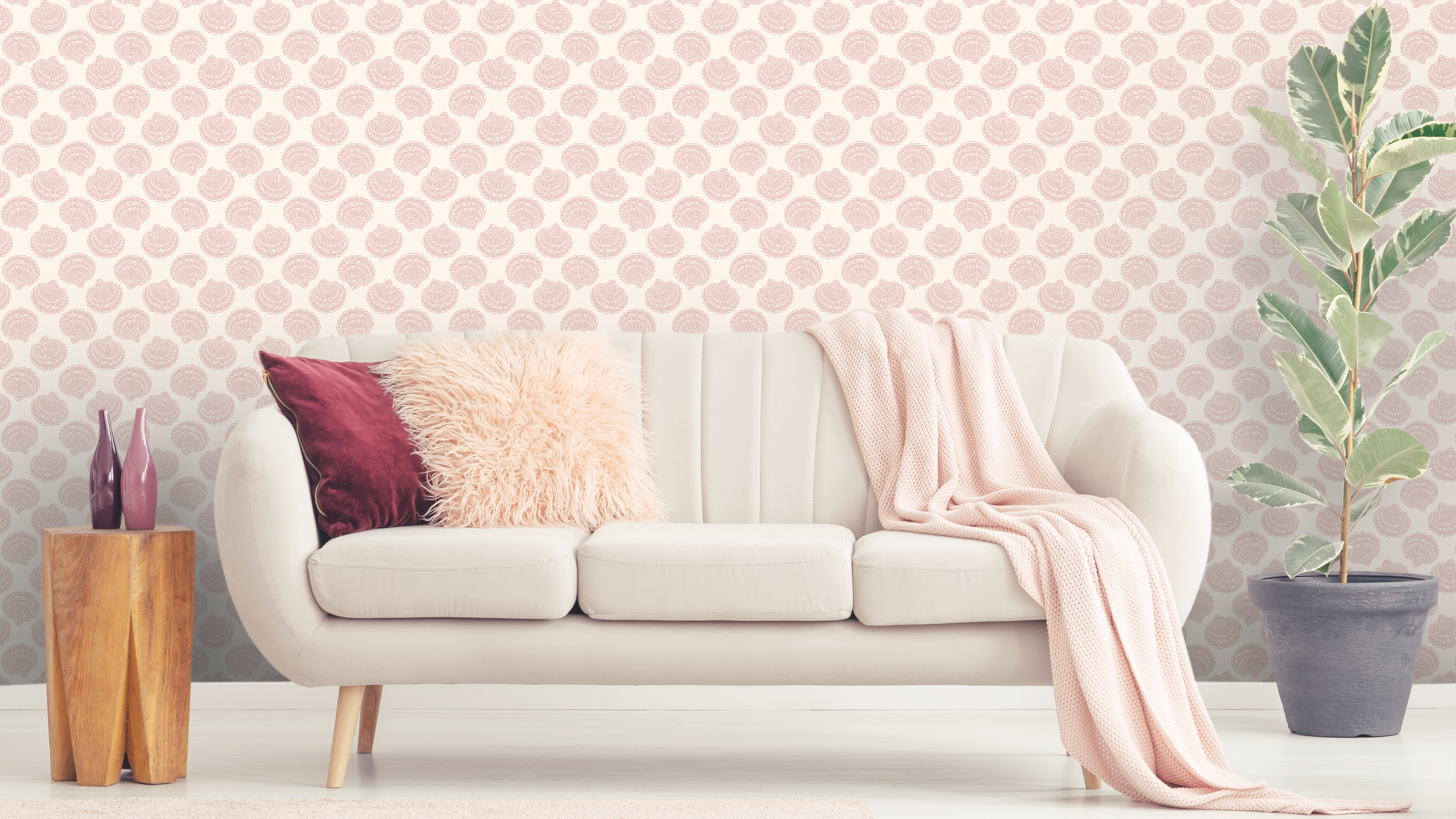 Vongole - Light Pink - Elegant tapet med musselskal i pastellrosa