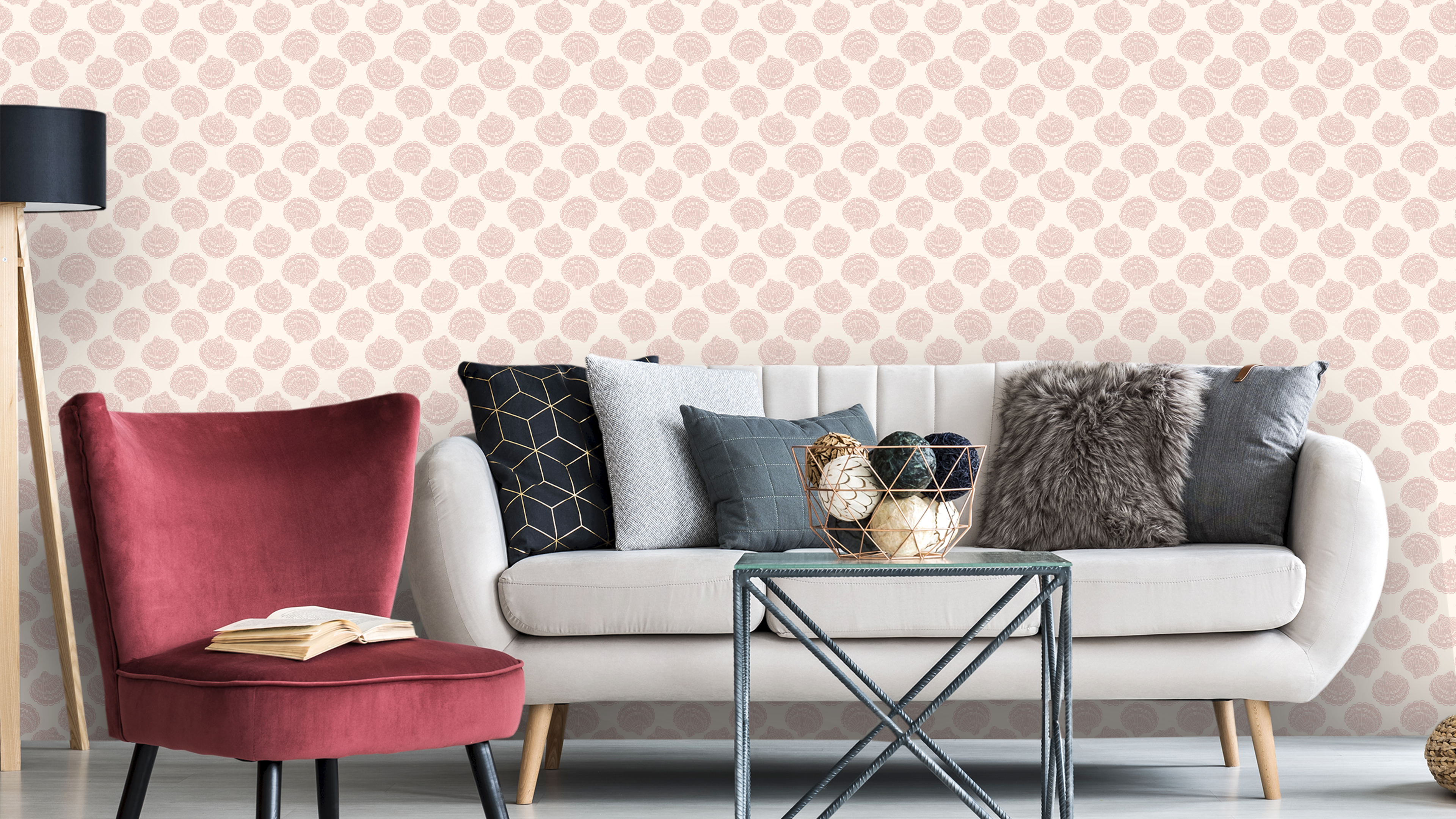 Vongole - Light Pink - Elegant tapet med musselskal i pastellrosa