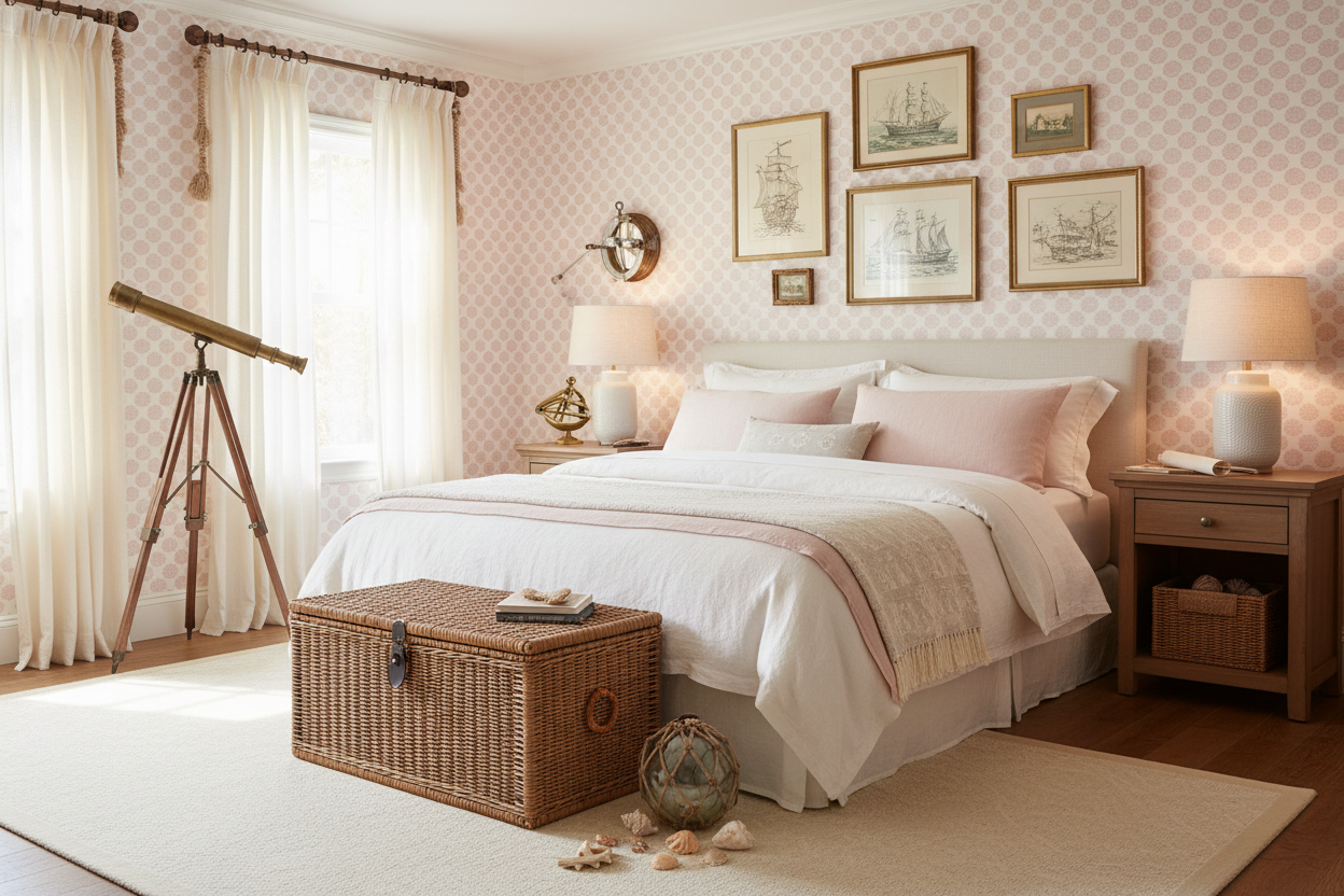 Vongole - Light Pink - Elegant tapet med musselskal i pastellrosa