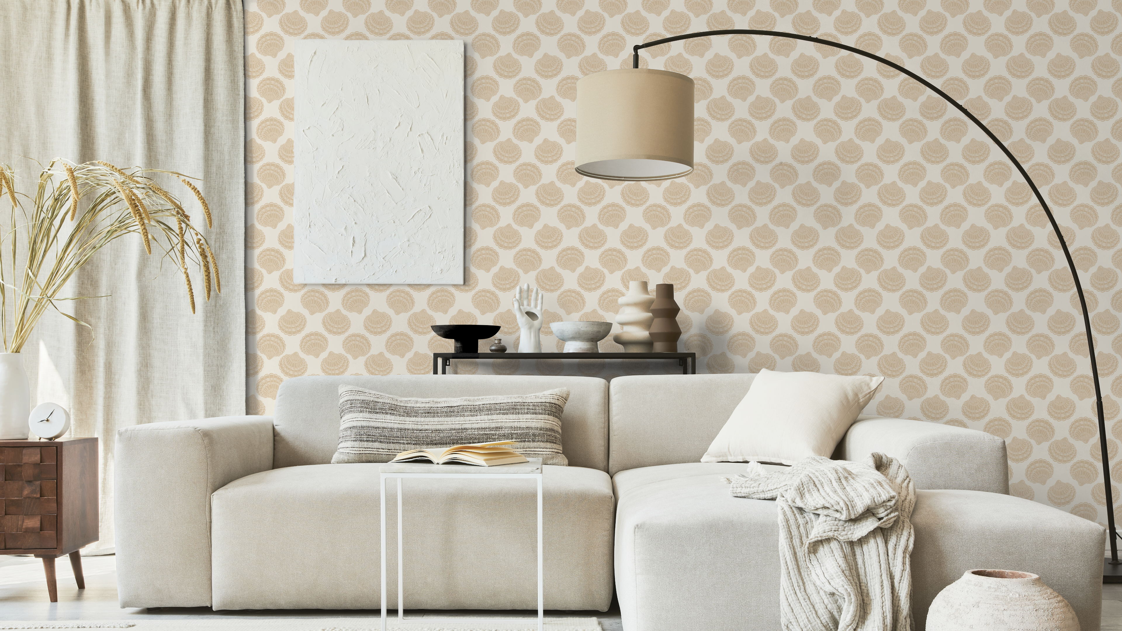 Reval Wallpaper Vongole - Light Sand - Elegant tapet med musselskal i sandfärg – högkvalitativ tapet för en personlig och ...